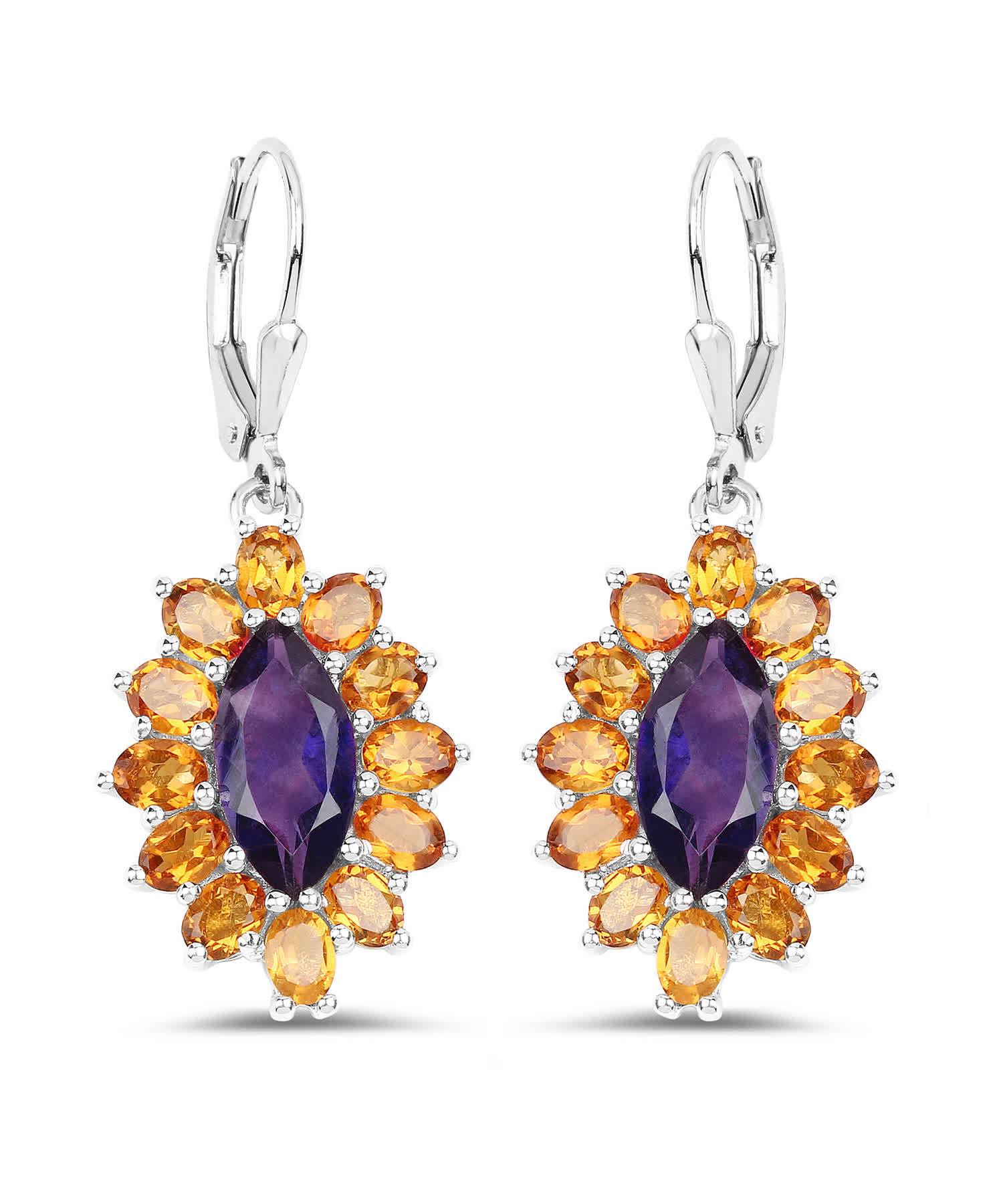 6.54ctw Natural Amethyst and Citrine Rhodium Plated 925 Sterling Silver Dangle Earrings View 1