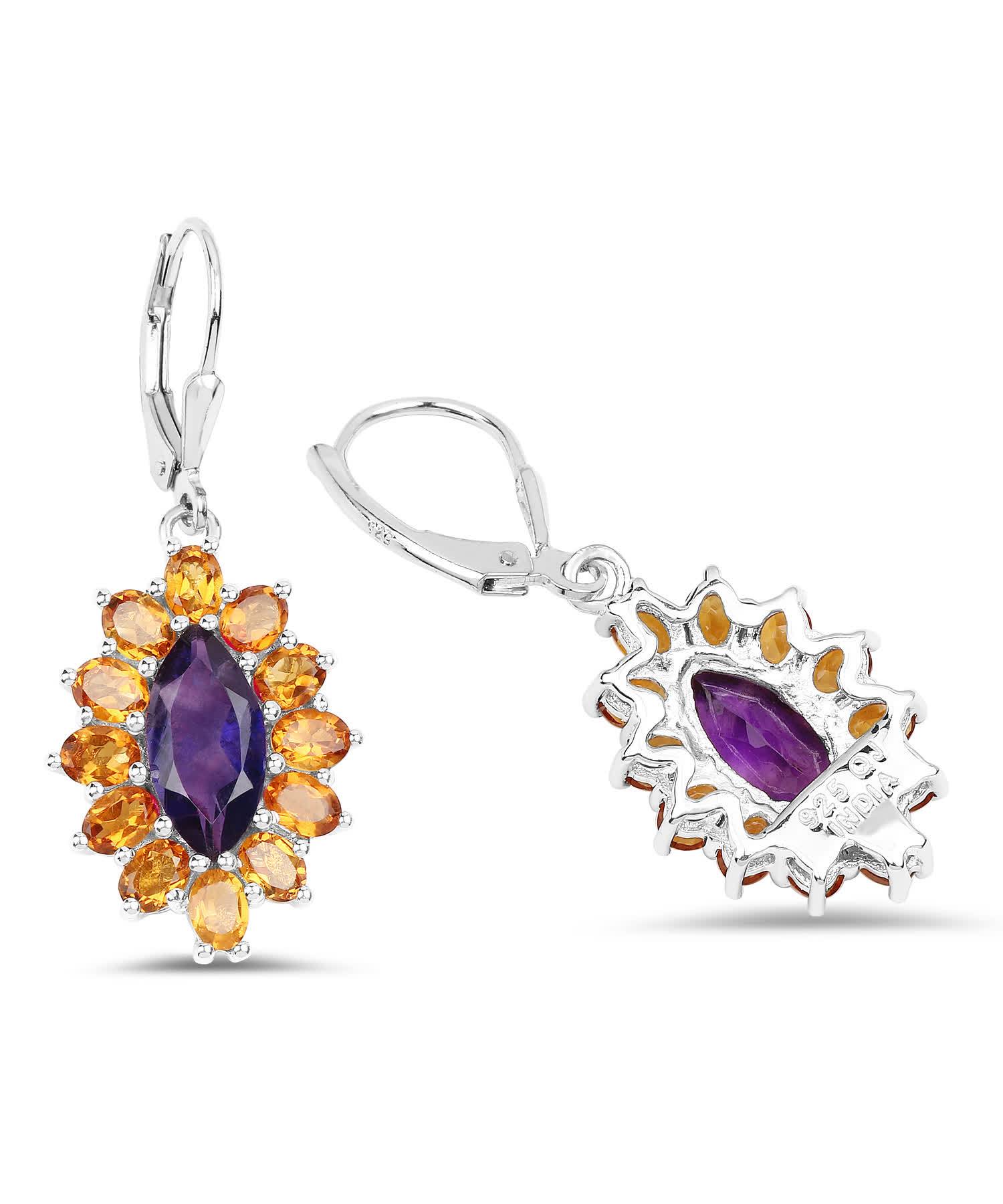 6.54ctw Natural Amethyst and Citrine Rhodium Plated 925 Sterling Silver Dangle Earrings View 2
