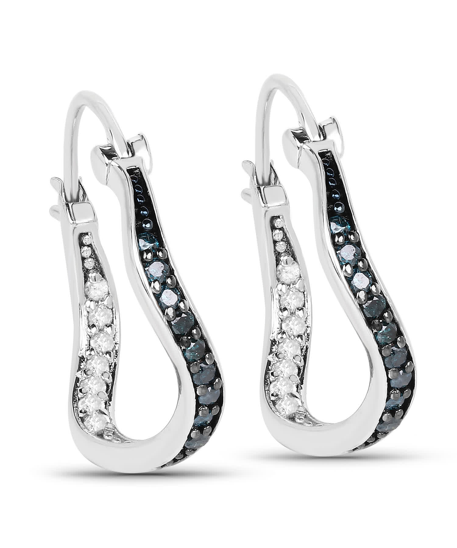 0.48 ctw White and Fancy Blue Diamond Rhodium Plated 925 Sterling Silver Earrings View 1