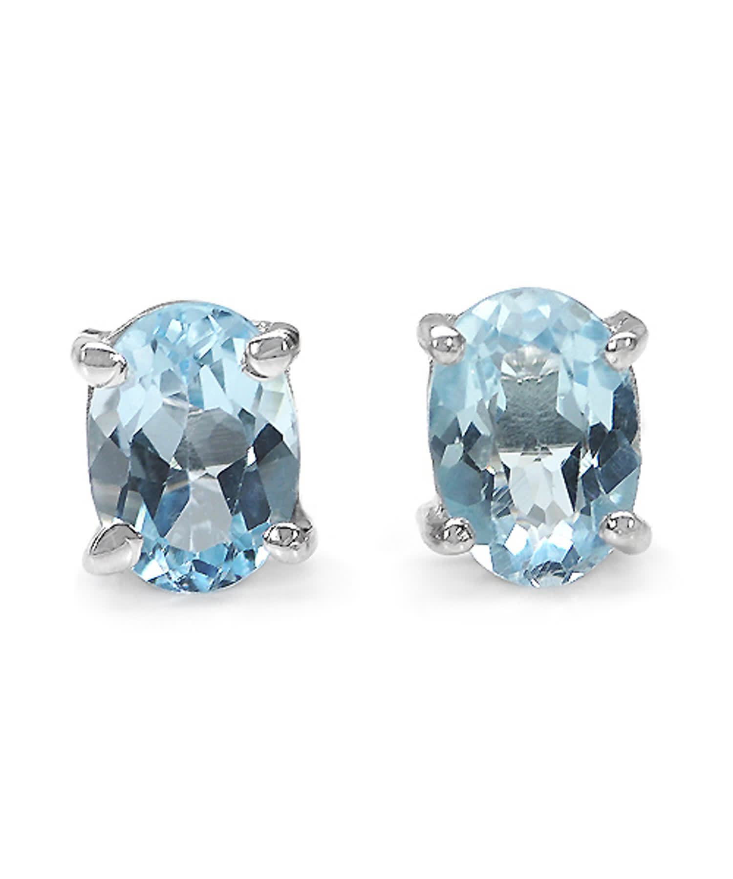 1.90ctw Natural Sky Blue Topaz Rhodium Plated 925 Sterling Silver Stud Earrings View 1