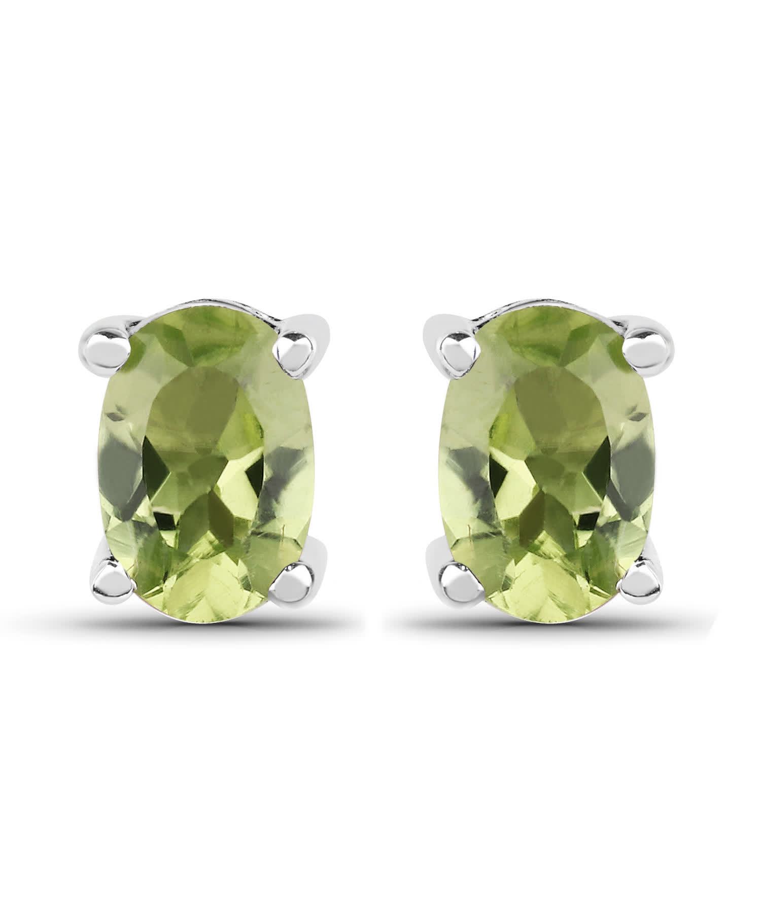 1.66ctw Natural Peridot Rhodium Plated 925 Sterling Silver Stud Earrings View 1