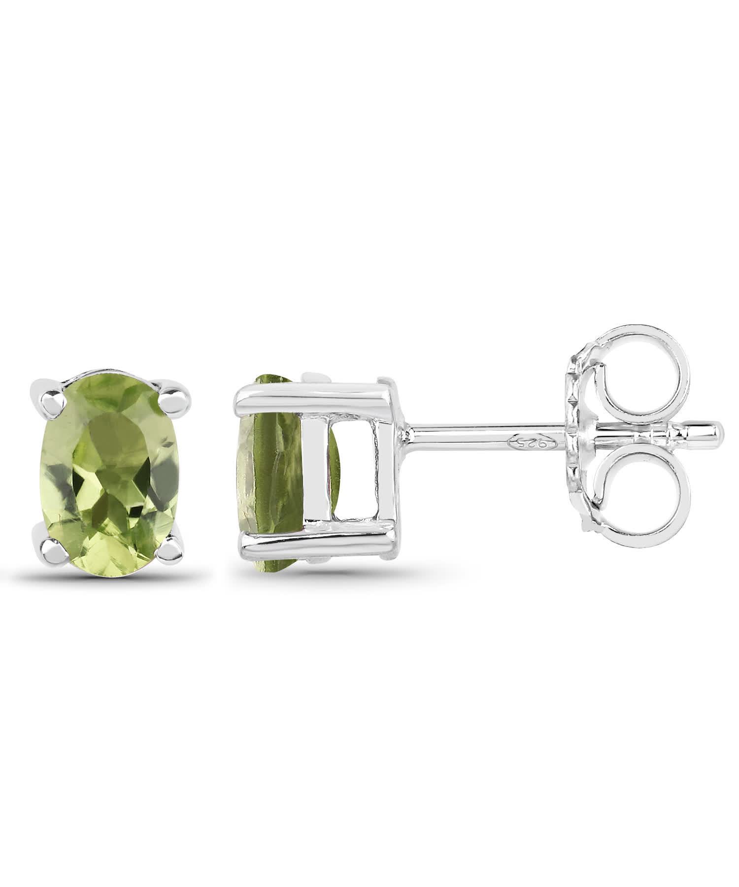 1.66ctw Natural Peridot Rhodium Plated 925 Sterling Silver Stud Earrings View 2