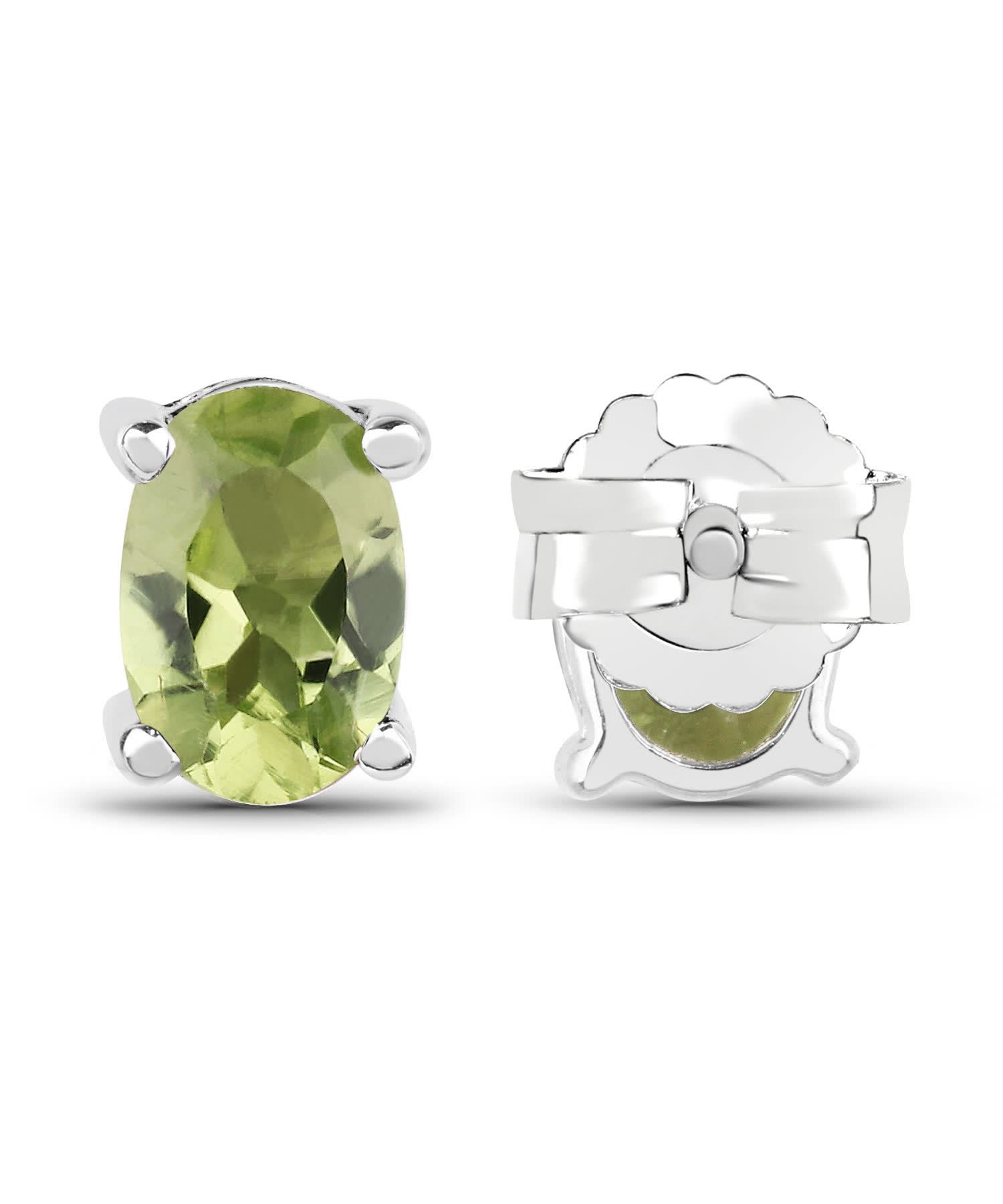 1.66ctw Natural Peridot Rhodium Plated 925 Sterling Silver Stud Earrings View 3