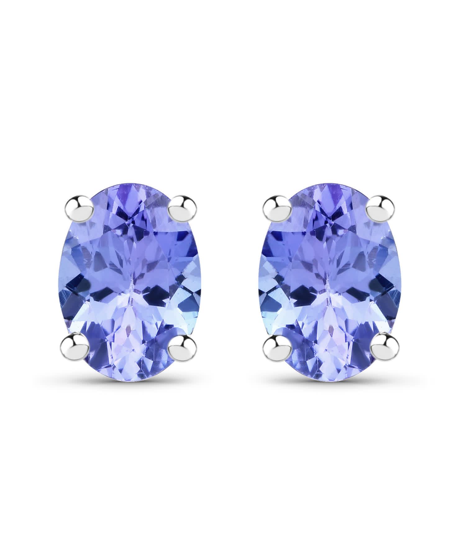 1.50ctw Natural Tanzanite Rhodium Plated 925 Sterling Silver Stud Earrings View 1