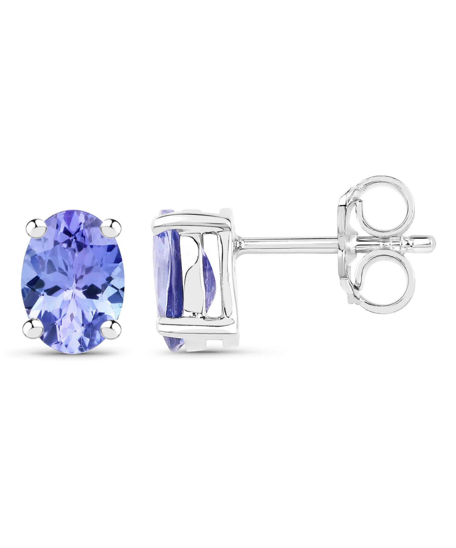 1.50ctw Natural Tanzanite Rhodium Plated 925 Sterling Silver Stud Earrings View 2