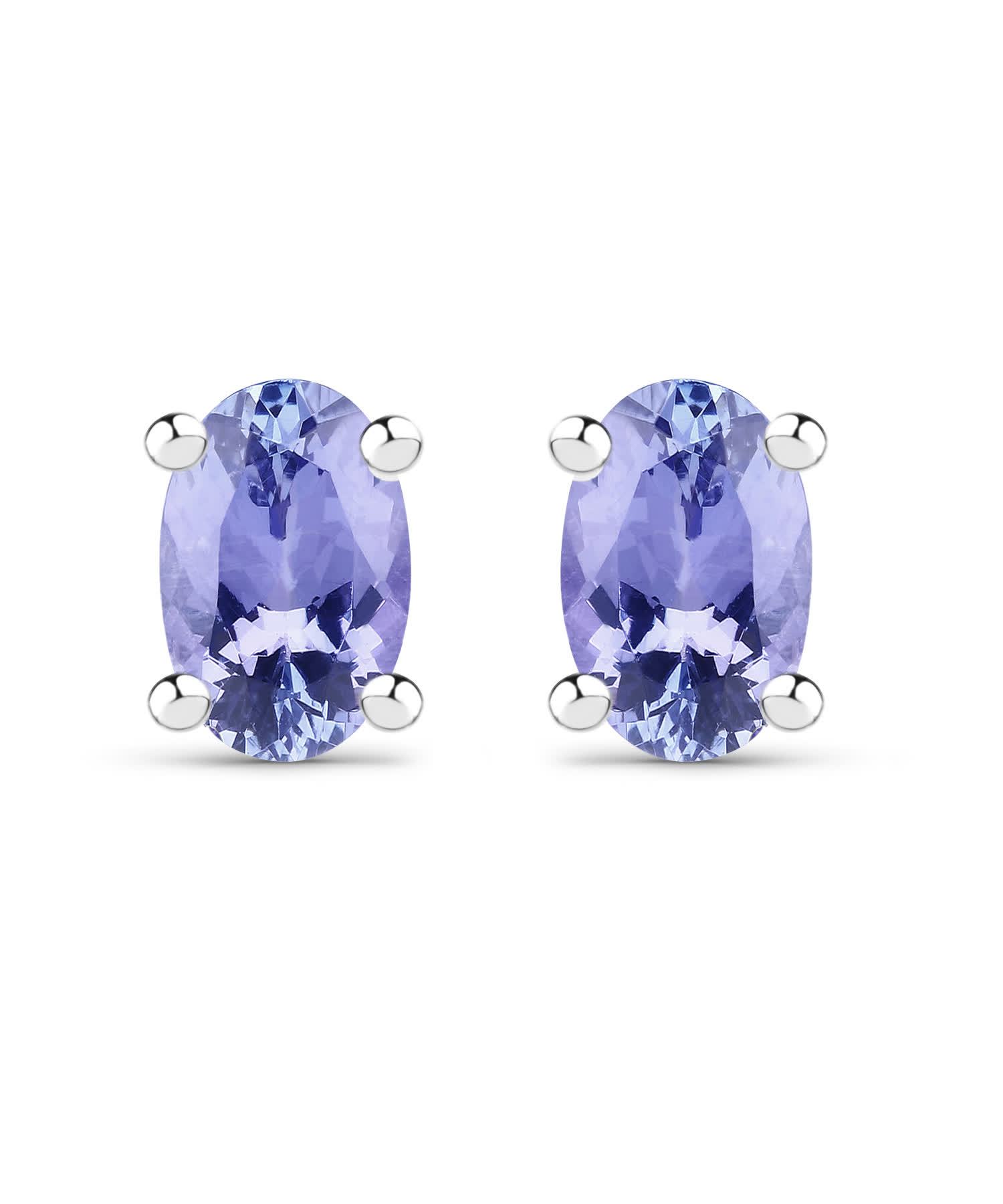0.88ctw Natural Tanzanite Rhodium Plated 925 Sterling Silver Stud Earrings View 1
