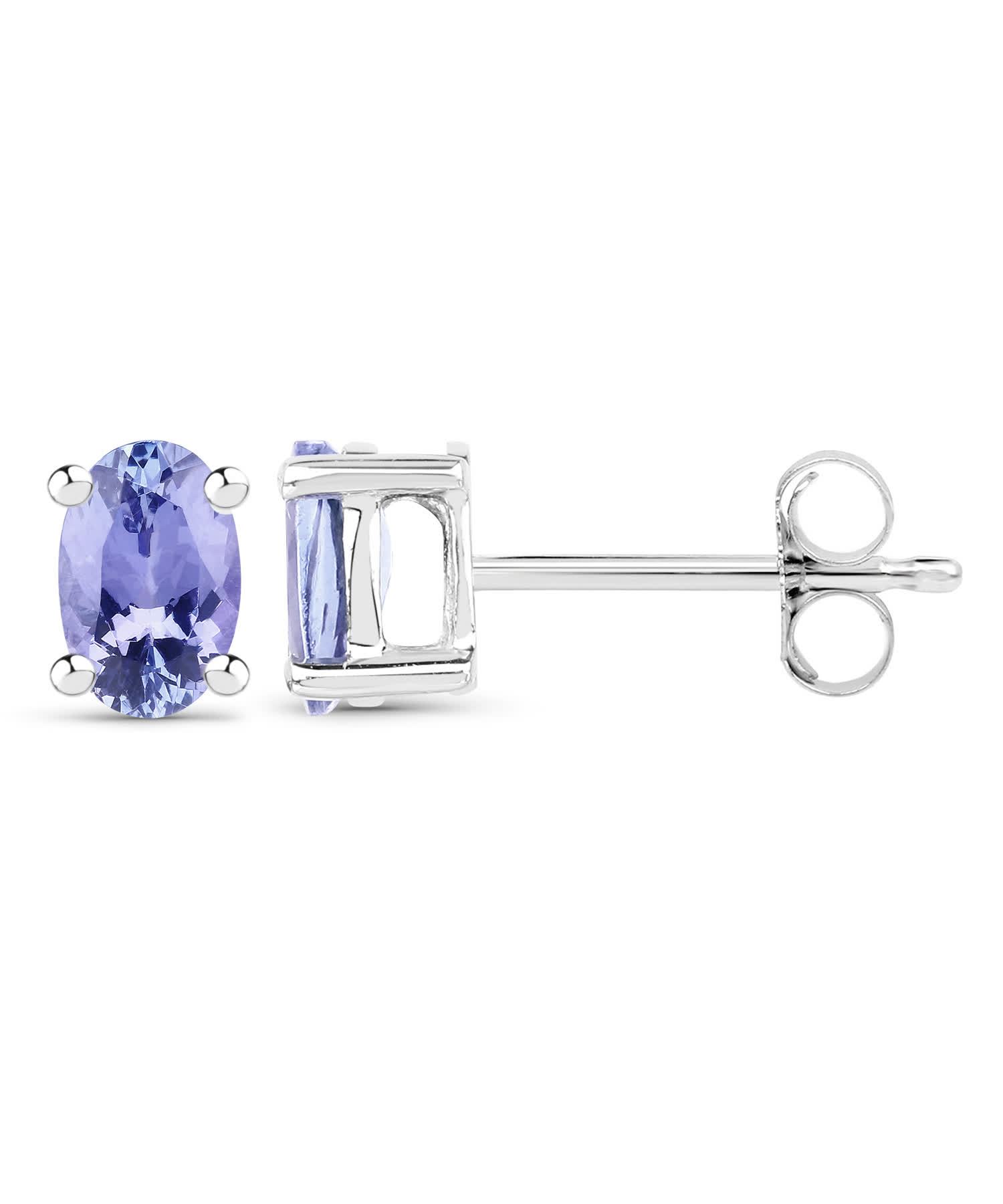 0.88ctw Natural Tanzanite Rhodium Plated 925 Sterling Silver Stud Earrings View 2