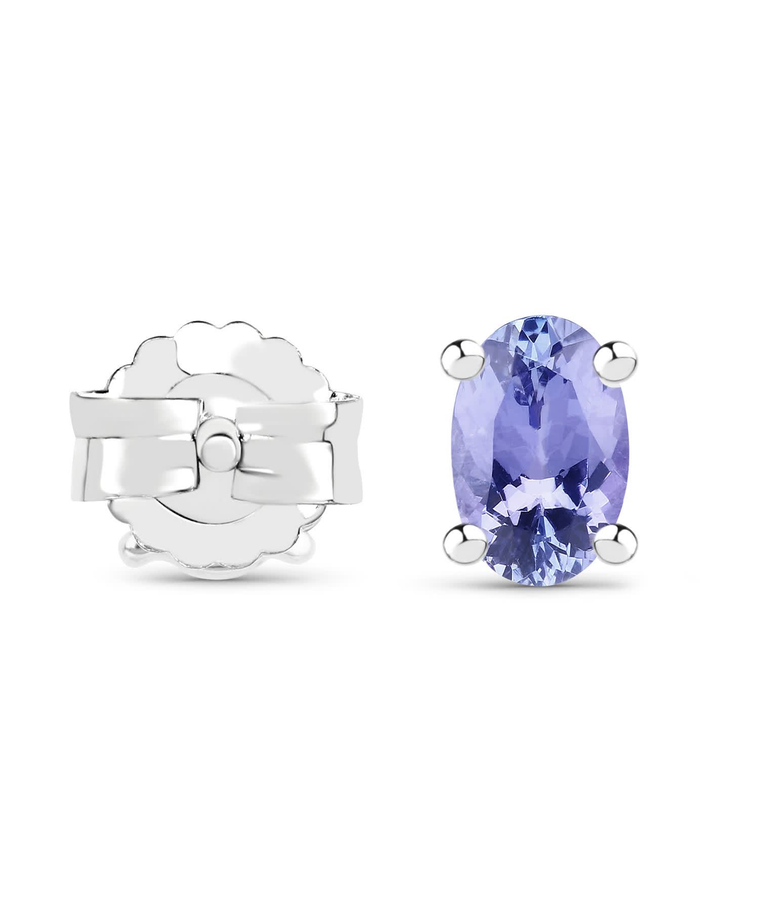 0.88ctw Natural Tanzanite Rhodium Plated 925 Sterling Silver Stud Earrings View 3