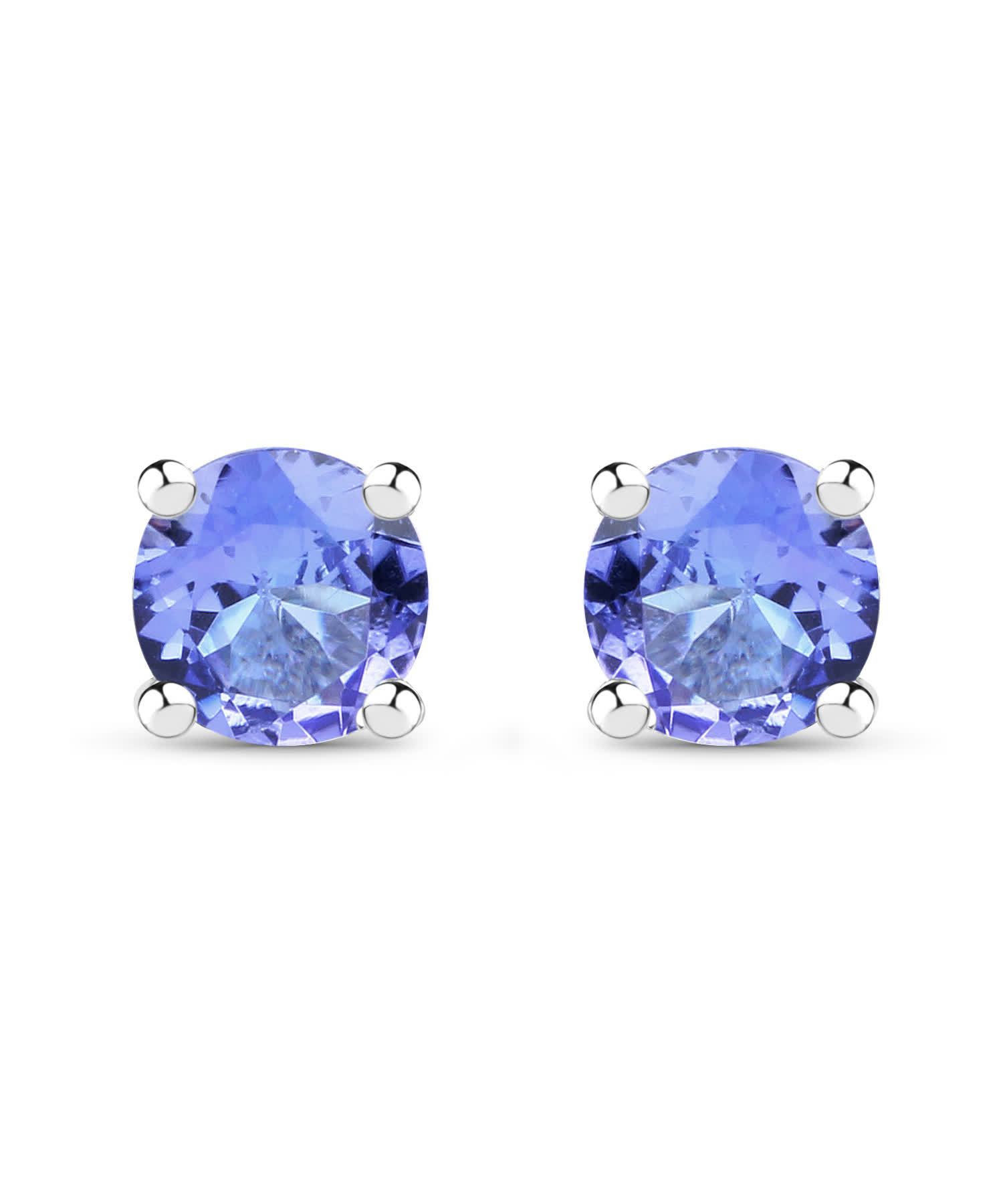 0.46ctw Natural Tanzanite Rhodium Plated 925 Sterling Silver Stud Earrings View 1