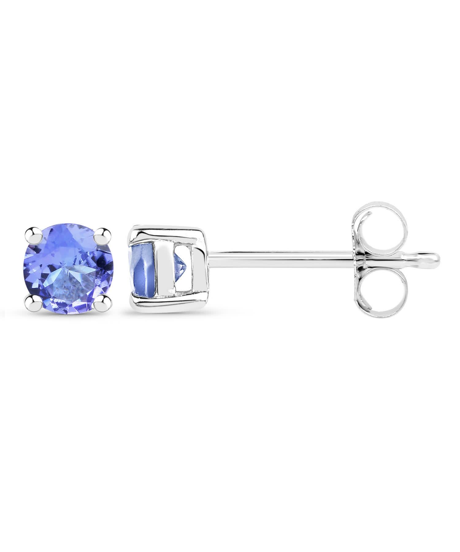 0.46ctw Natural Tanzanite Rhodium Plated 925 Sterling Silver Stud Earrings View 2