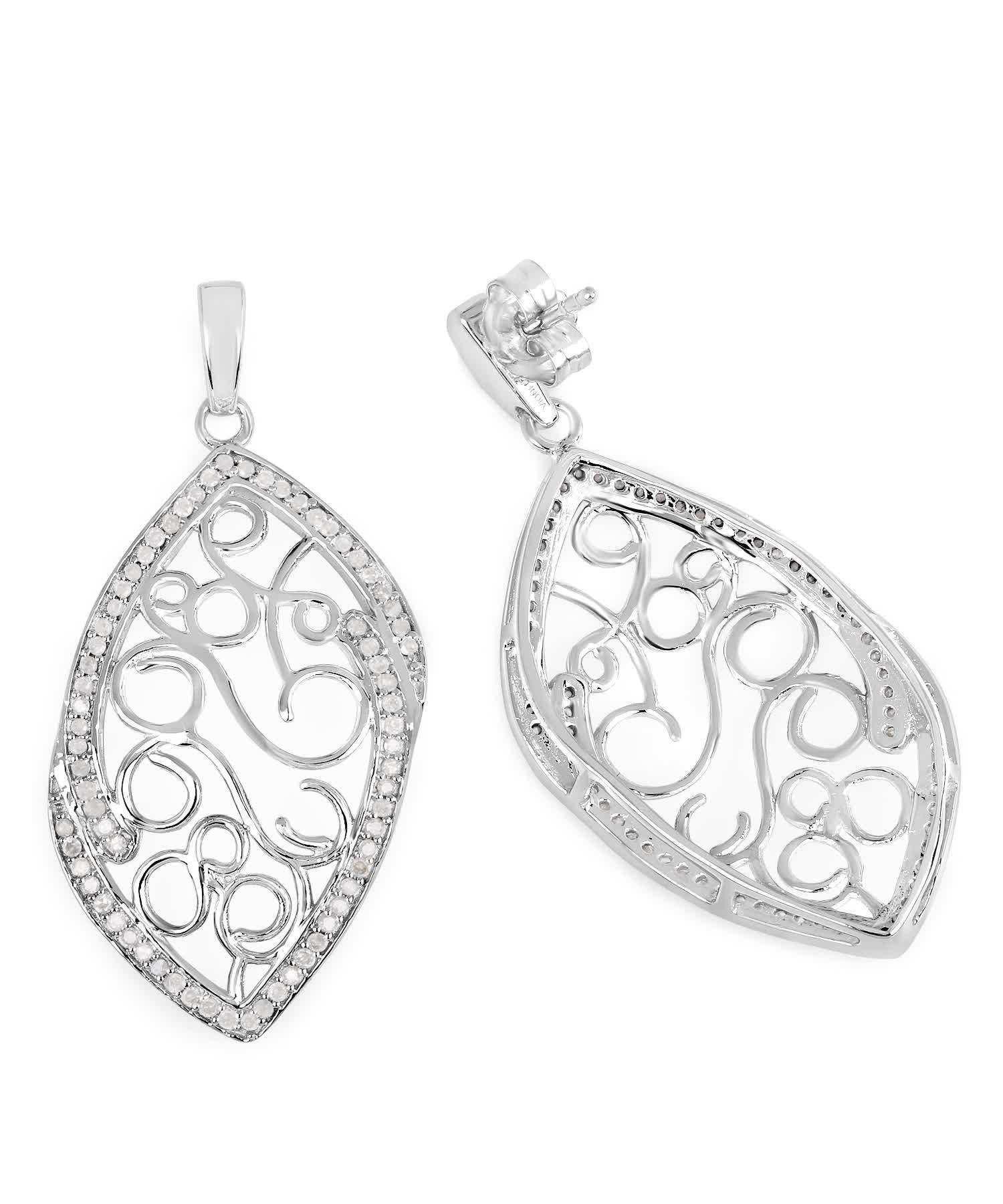 0.73ctw Icy Diamond Rhodium Plated 925 Sterling Silver Dangle Earrings View 2