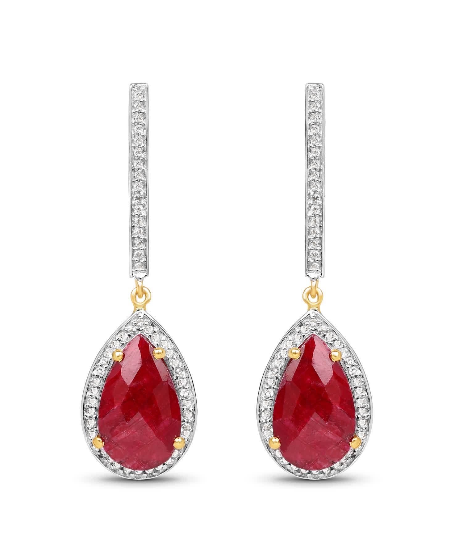 10.96ctw Natural Ruby and Topaz 14k Gold Plated 925 Sterling Silver Drop Cocktail Earrings View 1