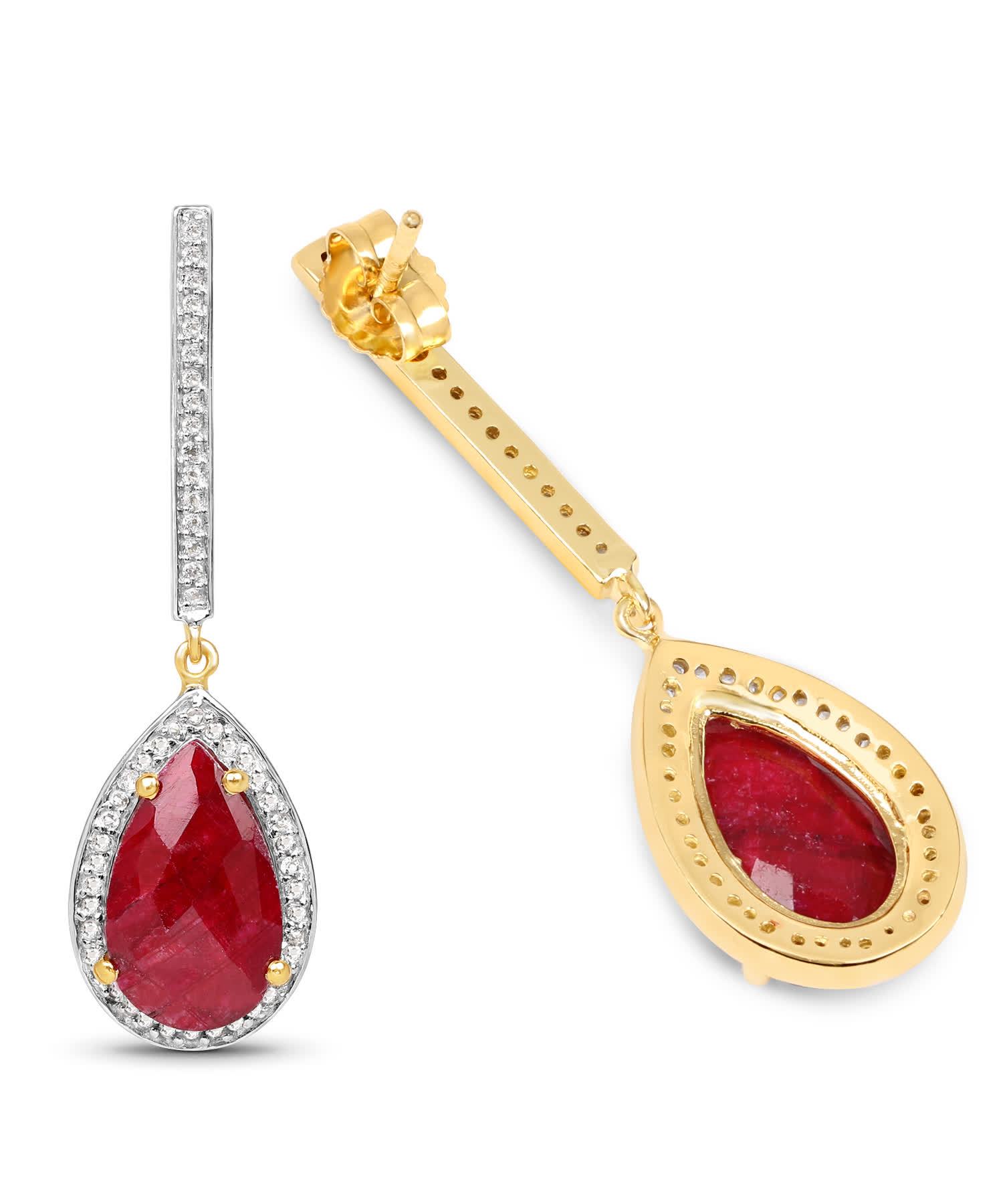 10.96ctw Natural Ruby and Topaz 14k Gold Plated 925 Sterling Silver Drop Cocktail Earrings View 2
