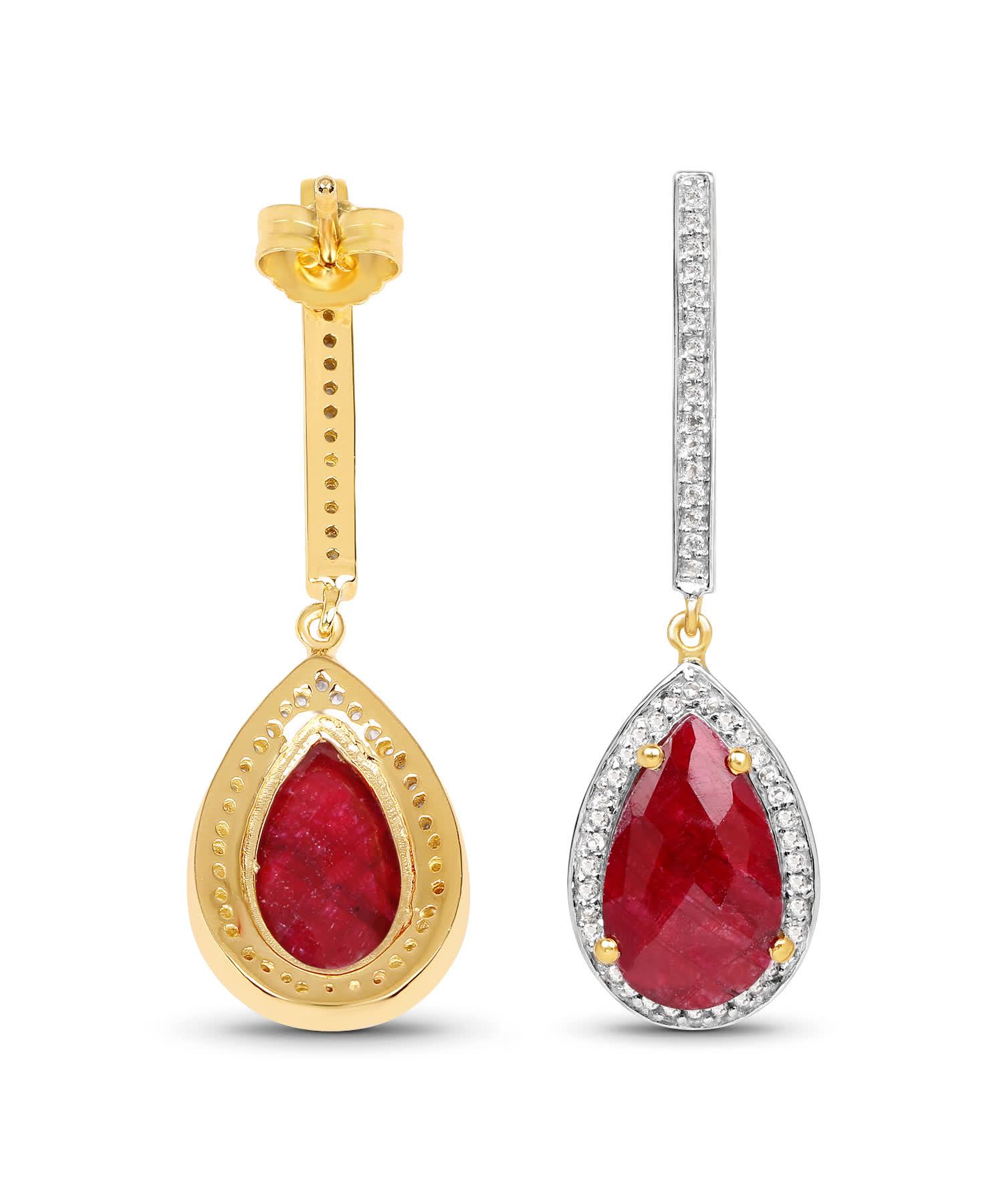 10.96ctw Natural Ruby and Topaz 14k Gold Plated 925 Sterling Silver Drop Cocktail Earrings View 3