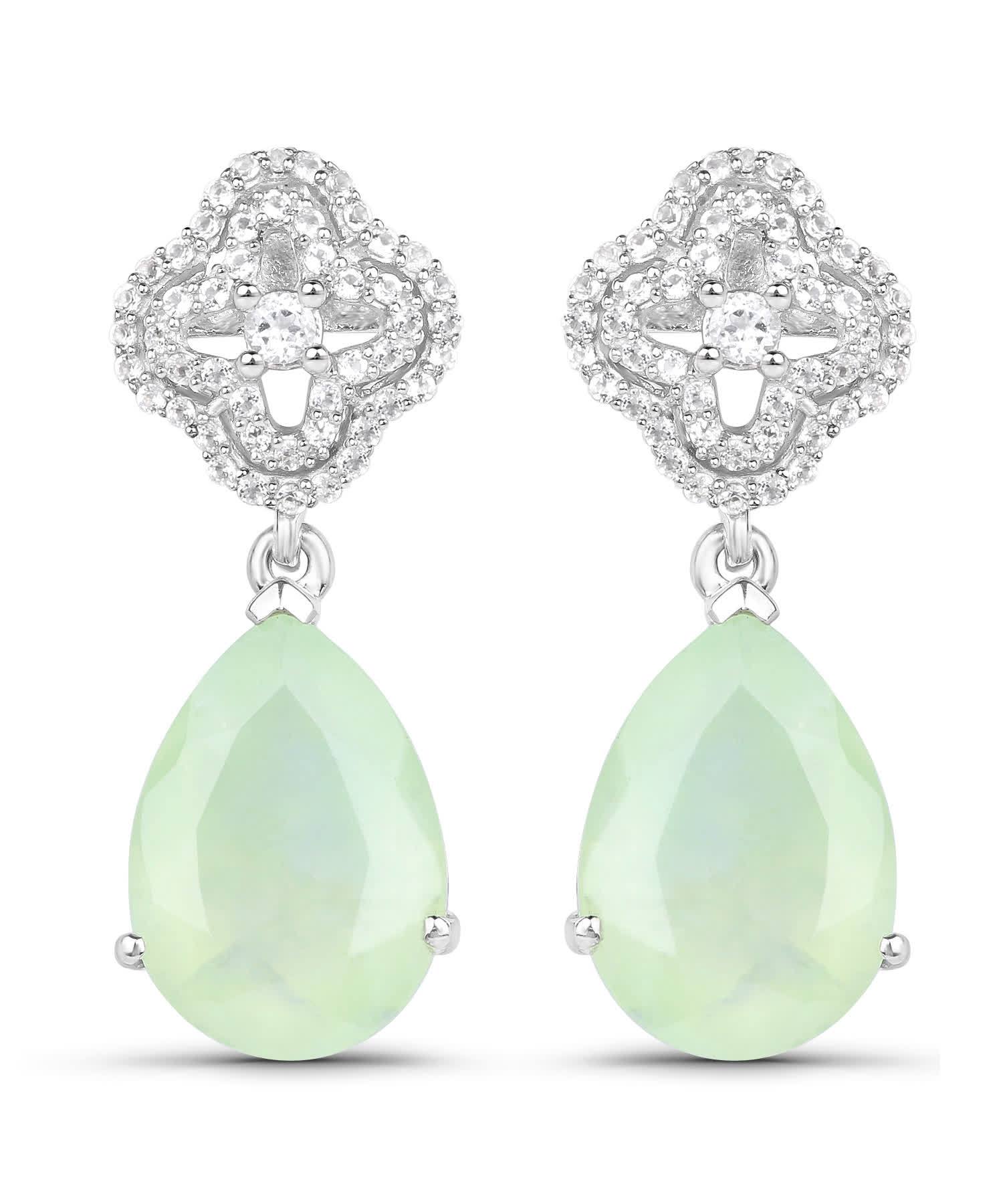 10.07ctw Natural Prehnite and Topaz Rhodium Plated 925 Sterling Silver Drop Dangle Earrings View 1