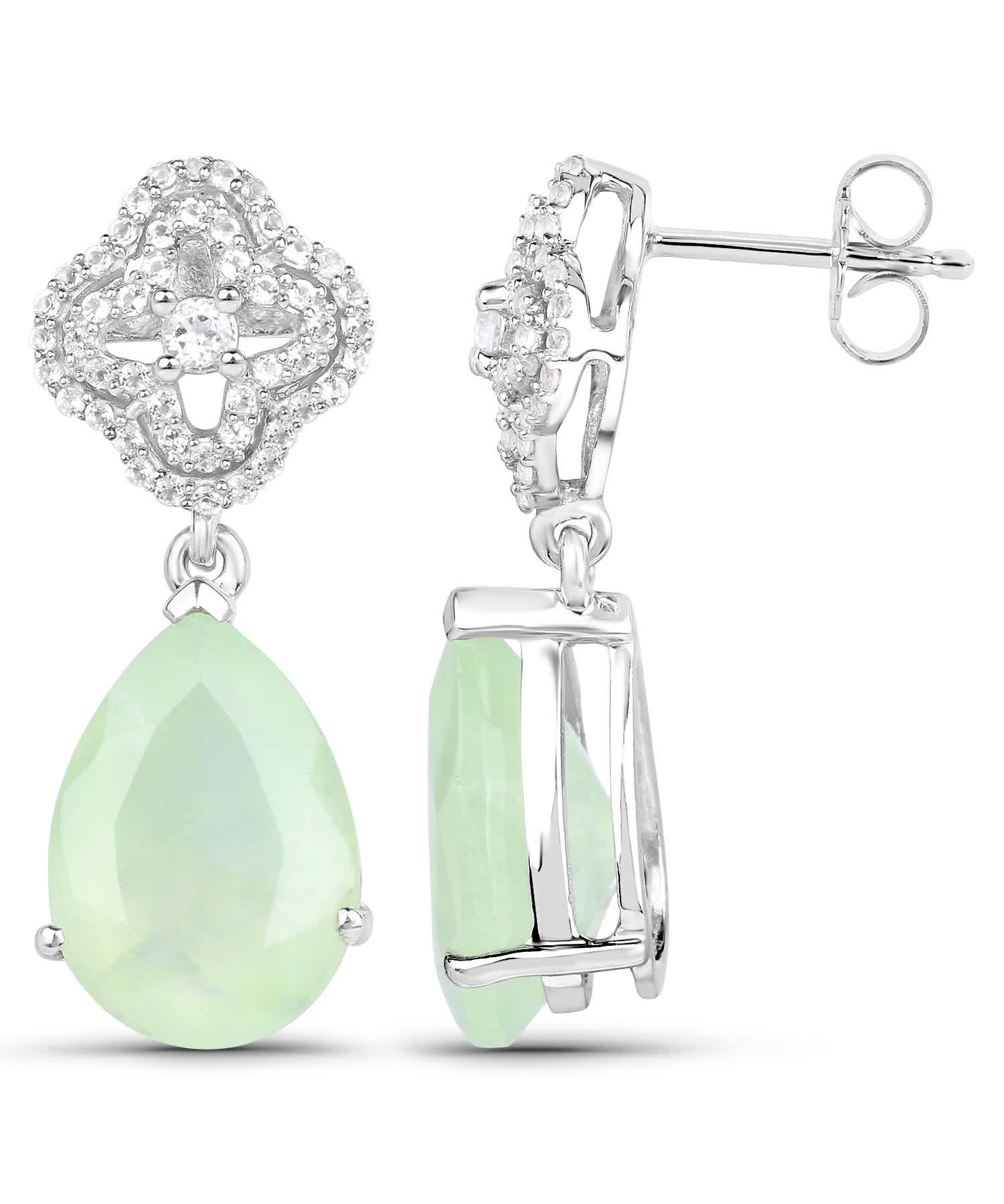 10.07ctw Natural Prehnite and Topaz Rhodium Plated 925 Sterling Silver Drop Dangle Earrings View 2