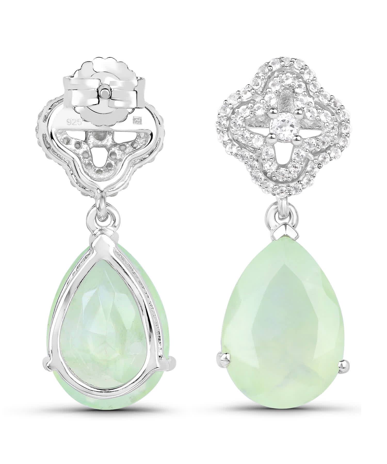 10.07ctw Natural Prehnite and Topaz Rhodium Plated 925 Sterling Silver Drop Dangle Earrings View 3