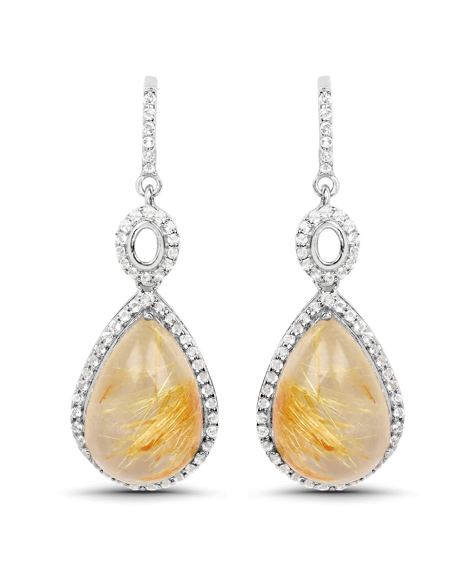 10.04ctw Natural Golden Rutilated Quartz and Topaz Rhodium Plated 925 Sterling Silver Drop Dangle Earrings View 1