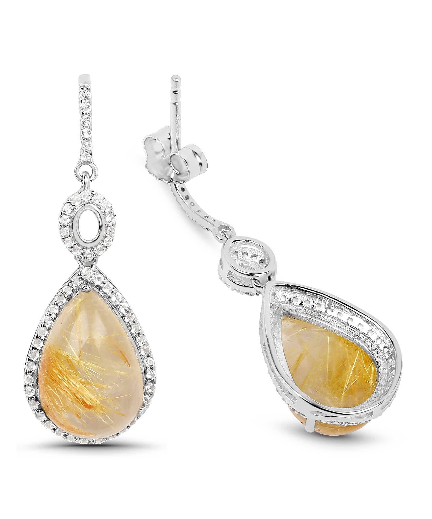 10.04ctw Natural Golden Rutilated Quartz and Topaz Rhodium Plated 925 Sterling Silver Drop Dangle Earrings View 2