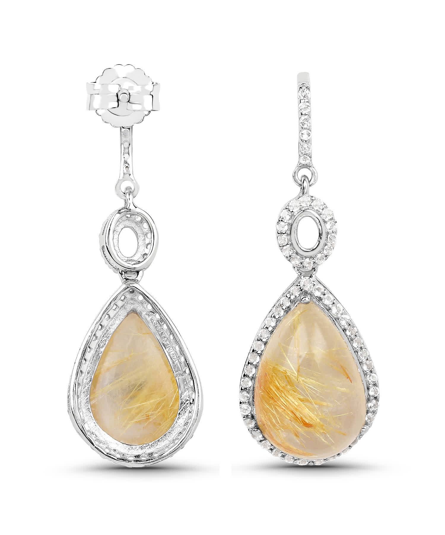 10.04ctw Natural Golden Rutilated Quartz and Topaz Rhodium Plated 925 Sterling Silver Drop Dangle Earrings View 3