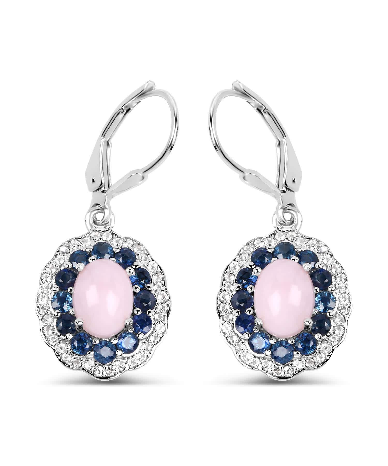 4.00ctw Natural Opal, Midnight Blue Sapphire and Topaz Rhodium Plated 925 Sterling Silver Dangle Earrings View 1