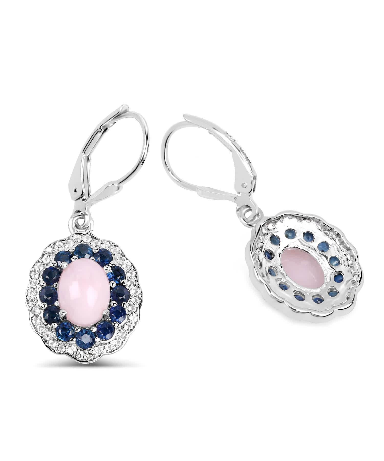 4.00ctw Natural Opal, Midnight Blue Sapphire and Topaz Rhodium Plated 925 Sterling Silver Dangle Earrings View 2