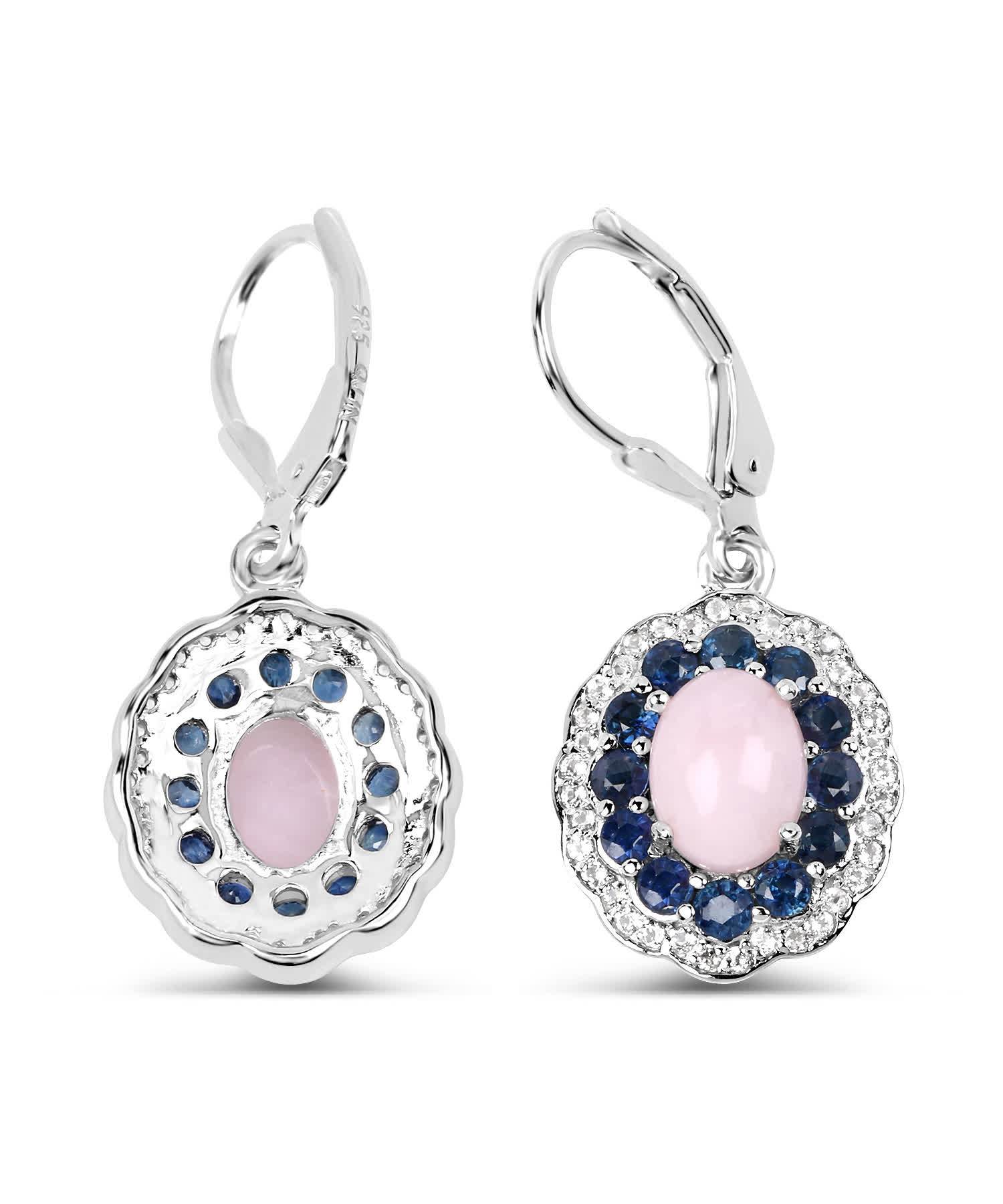 4.00ctw Natural Opal, Midnight Blue Sapphire and Topaz Rhodium Plated 925 Sterling Silver Dangle Earrings View 3