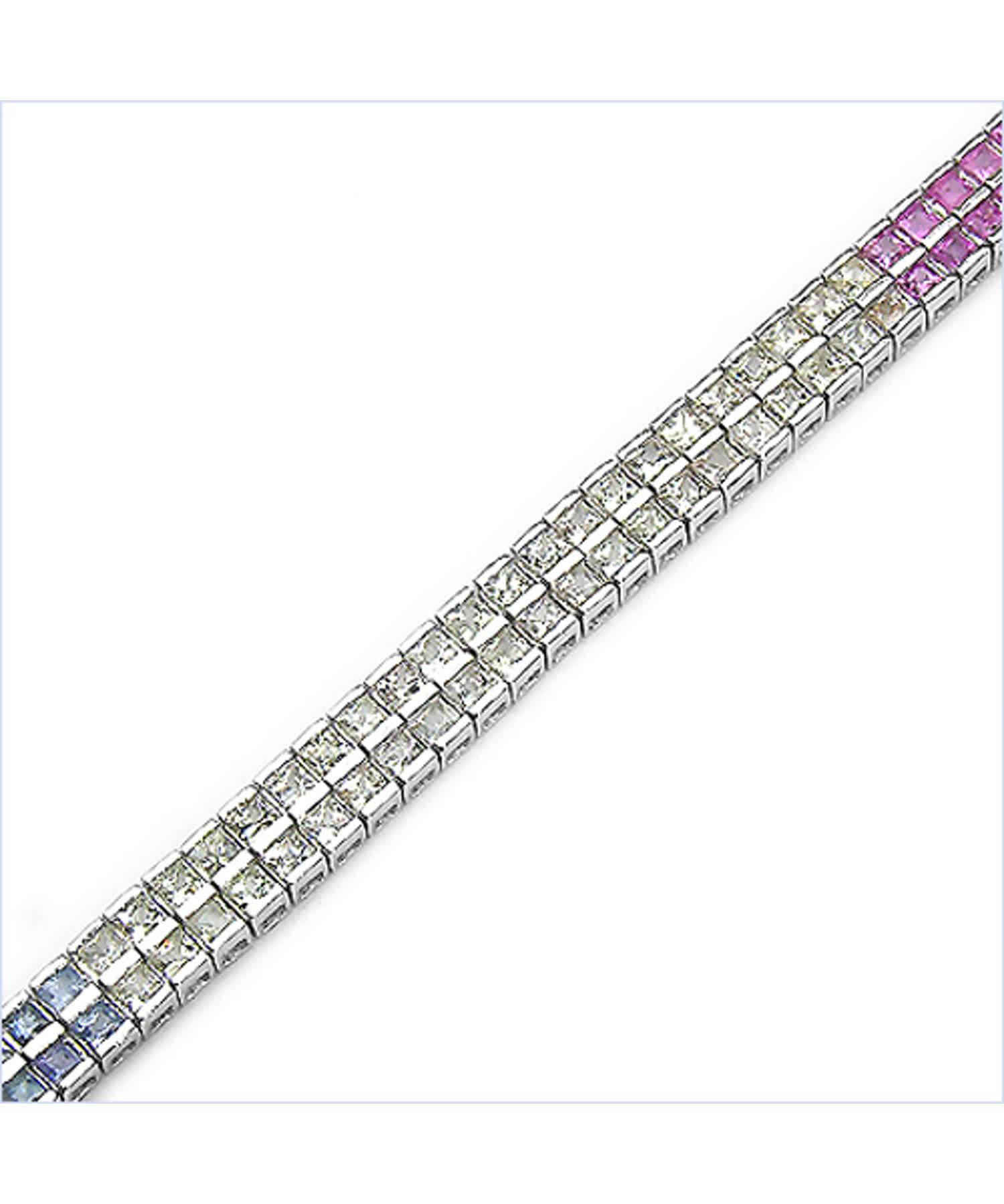 9.52ctw Natural Sapphire Rhodium Plated 925 Sterling Silver Tennis Bracelet View 2