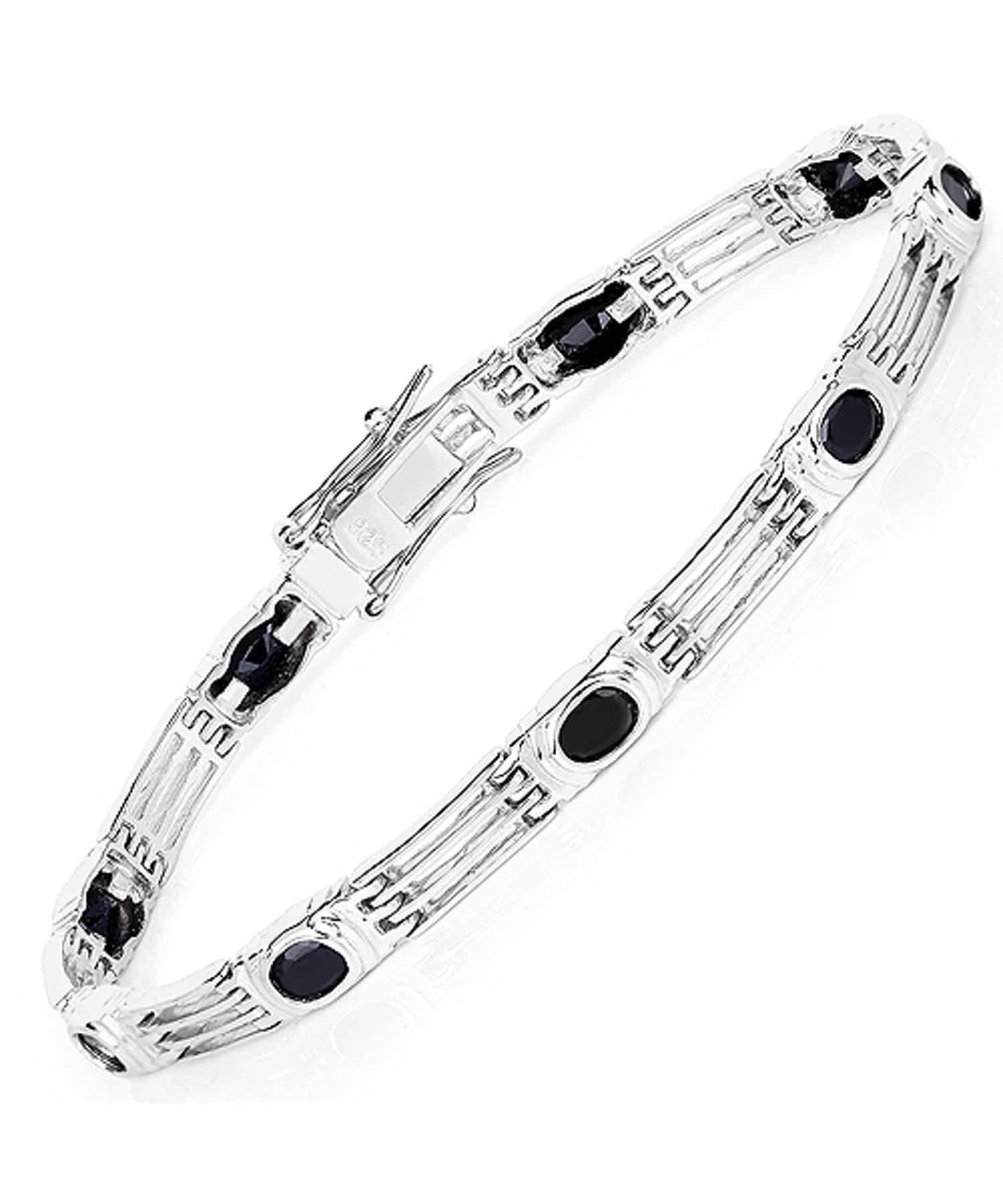 4.95ctw Natural Midnight Blue Sapphire Rhodium Plated 925 Sterling Silver Link Bracelet View 1