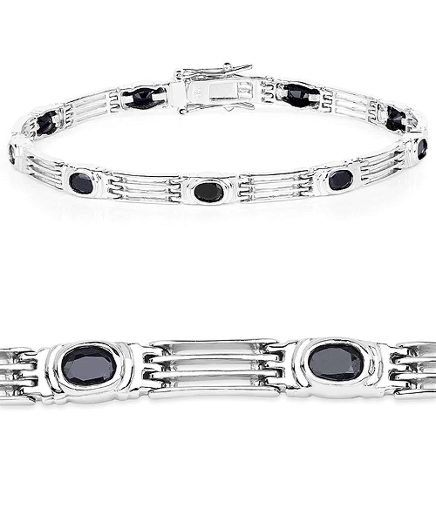 4.95ctw Natural Midnight Blue Sapphire Rhodium Plated 925 Sterling Silver Link Bracelet View 2