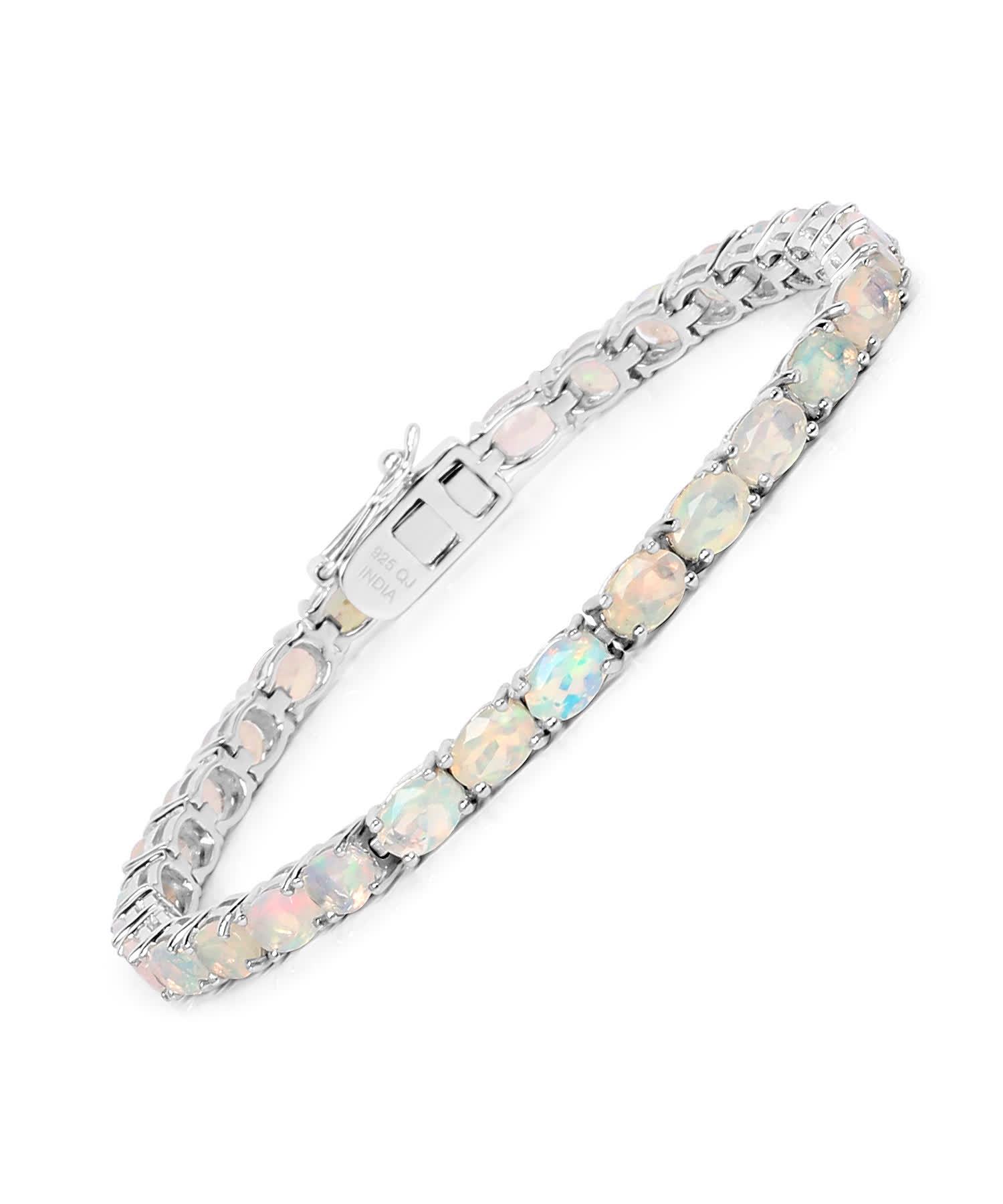 6.48ctw Natural Ethiopian Opal Rhodium Plated 925 Sterling Silver Tennis Bracelet View 1