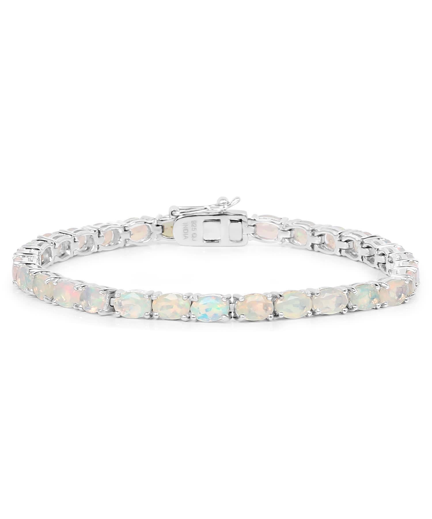 6.48ctw Natural Ethiopian Opal Rhodium Plated 925 Sterling Silver Tennis Bracelet View 2