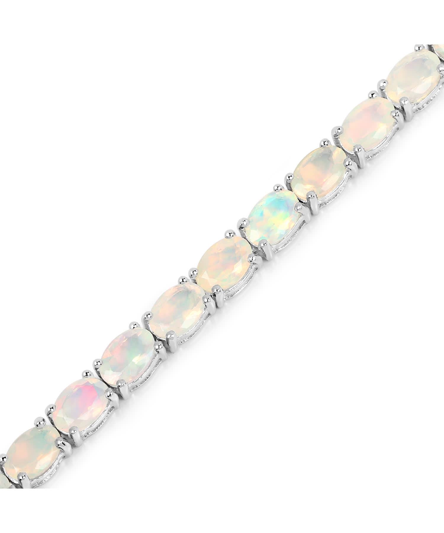 6.48ctw Natural Ethiopian Opal Rhodium Plated 925 Sterling Silver Tennis Bracelet View 3