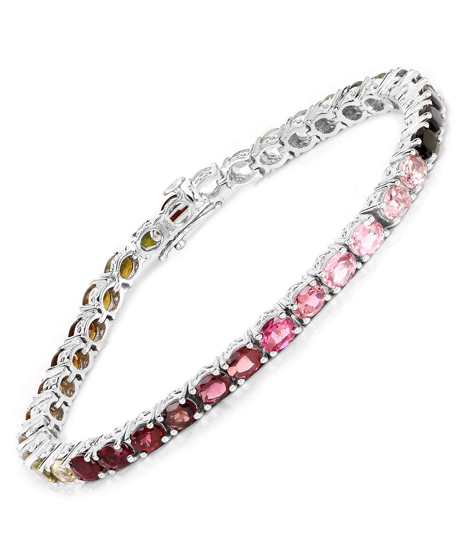 11.16ctw Natural Tourmaline Rhodium Plated 925 Sterling Silver Tennis Bracelet View 1