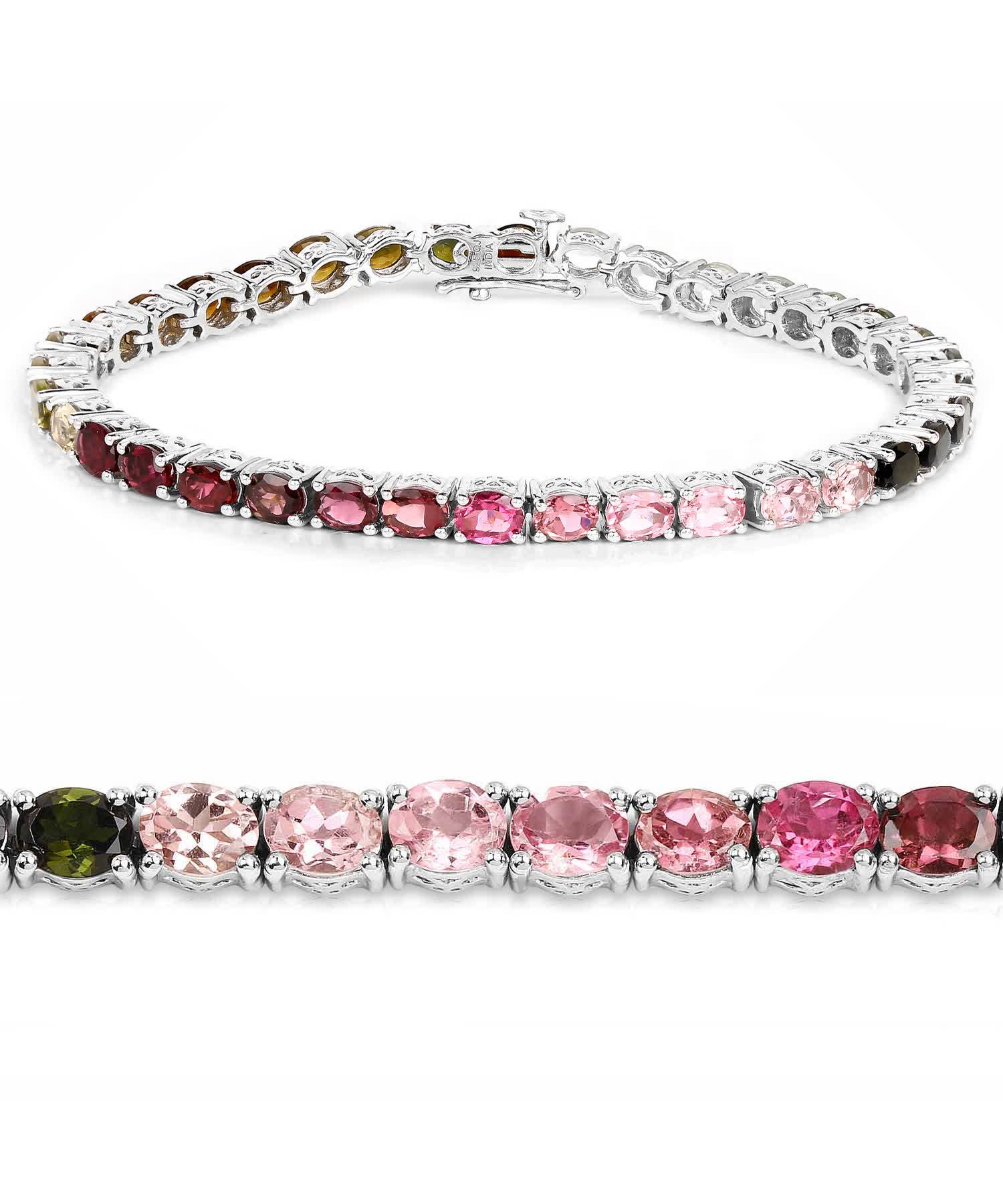 11.16ctw Natural Tourmaline Rhodium Plated 925 Sterling Silver Tennis Bracelet View 2