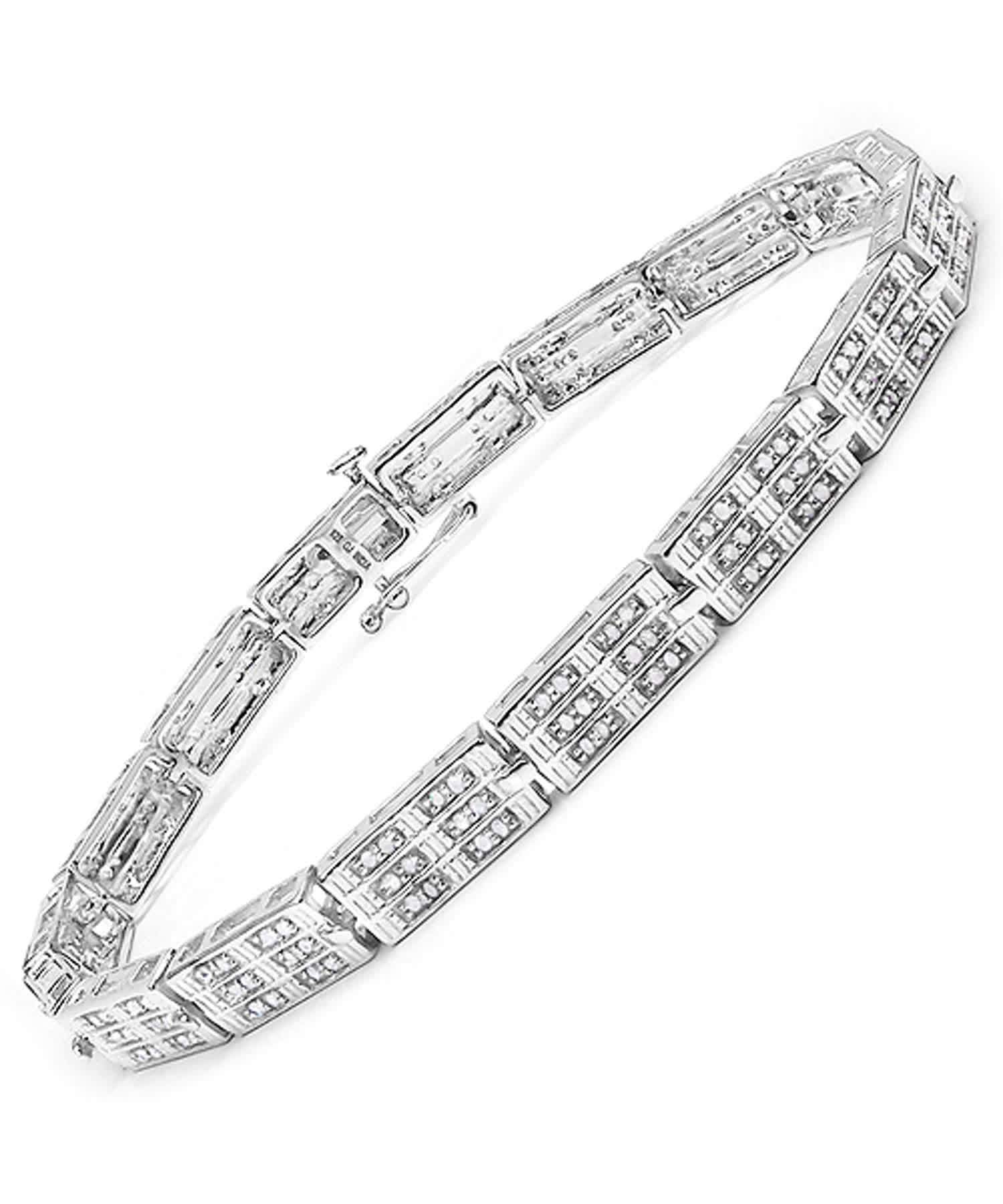1.11ctw Icy Diamond Rhodium Plated 925 Sterling Silver Link Bracelet View 1