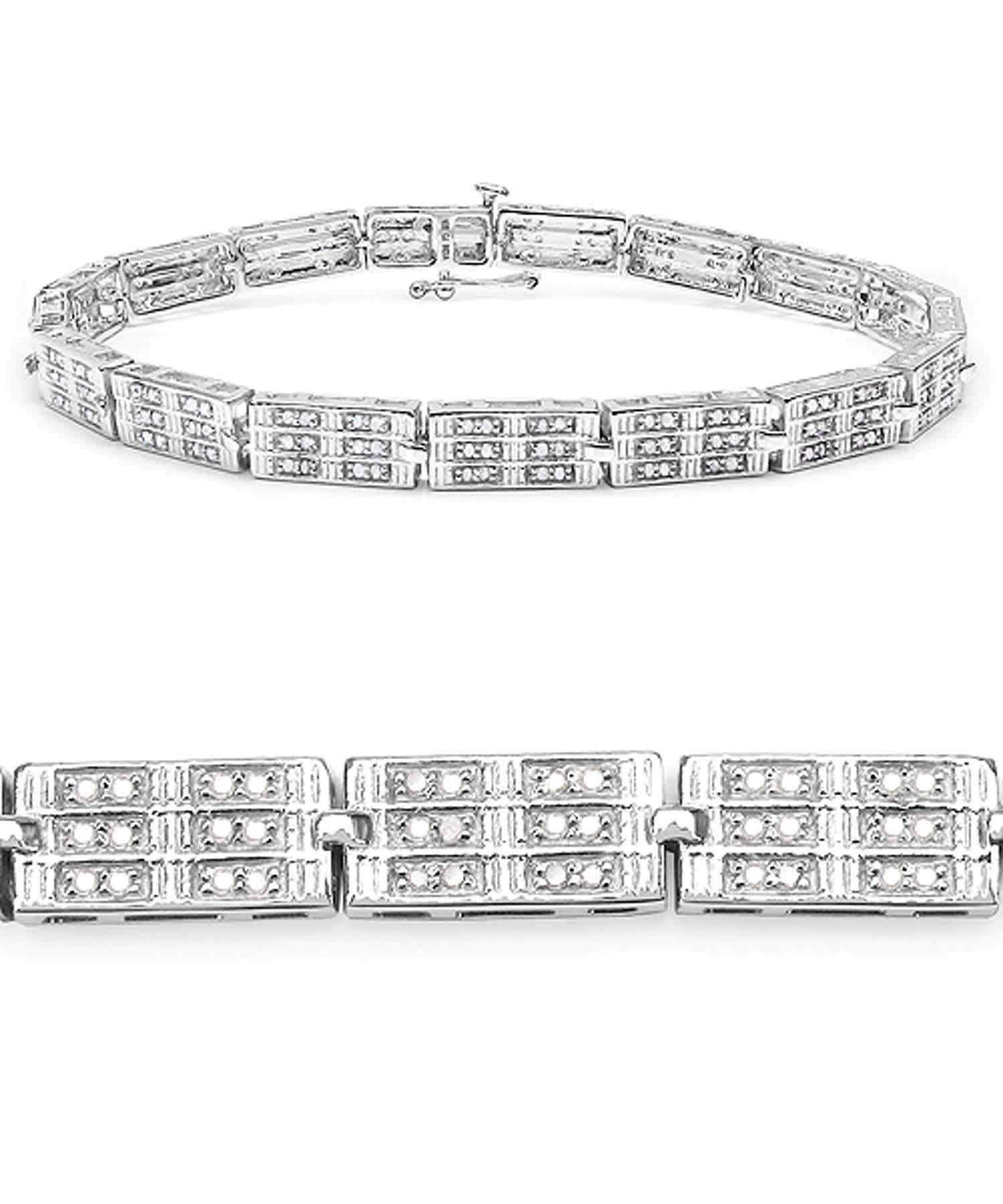 1.11ctw Icy Diamond Rhodium Plated 925 Sterling Silver Link Bracelet View 2