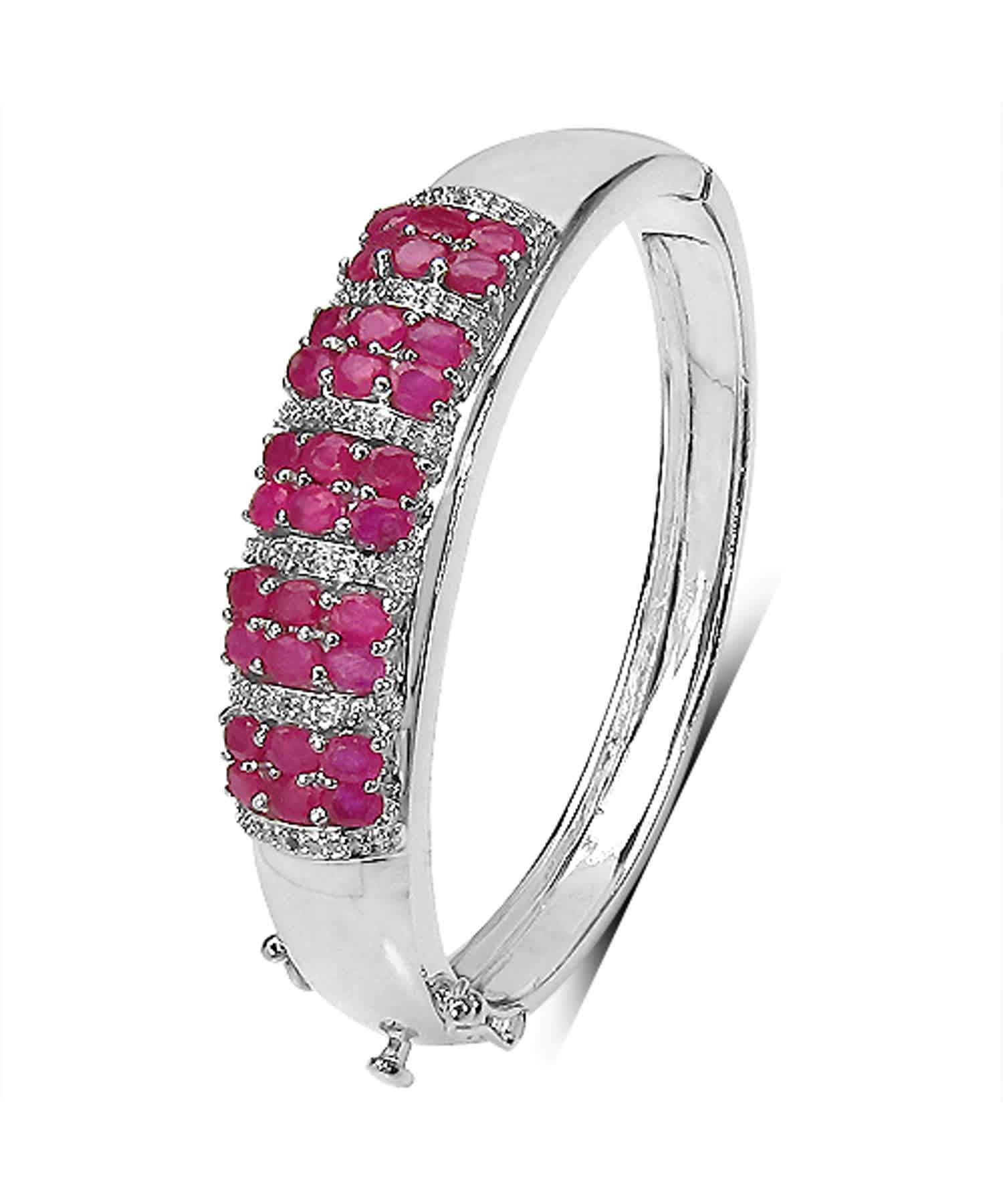 6.65ctw Natural Ruby and Topaz Rhodium Plated 925 Sterling Silver Bangle Bracelet View 1