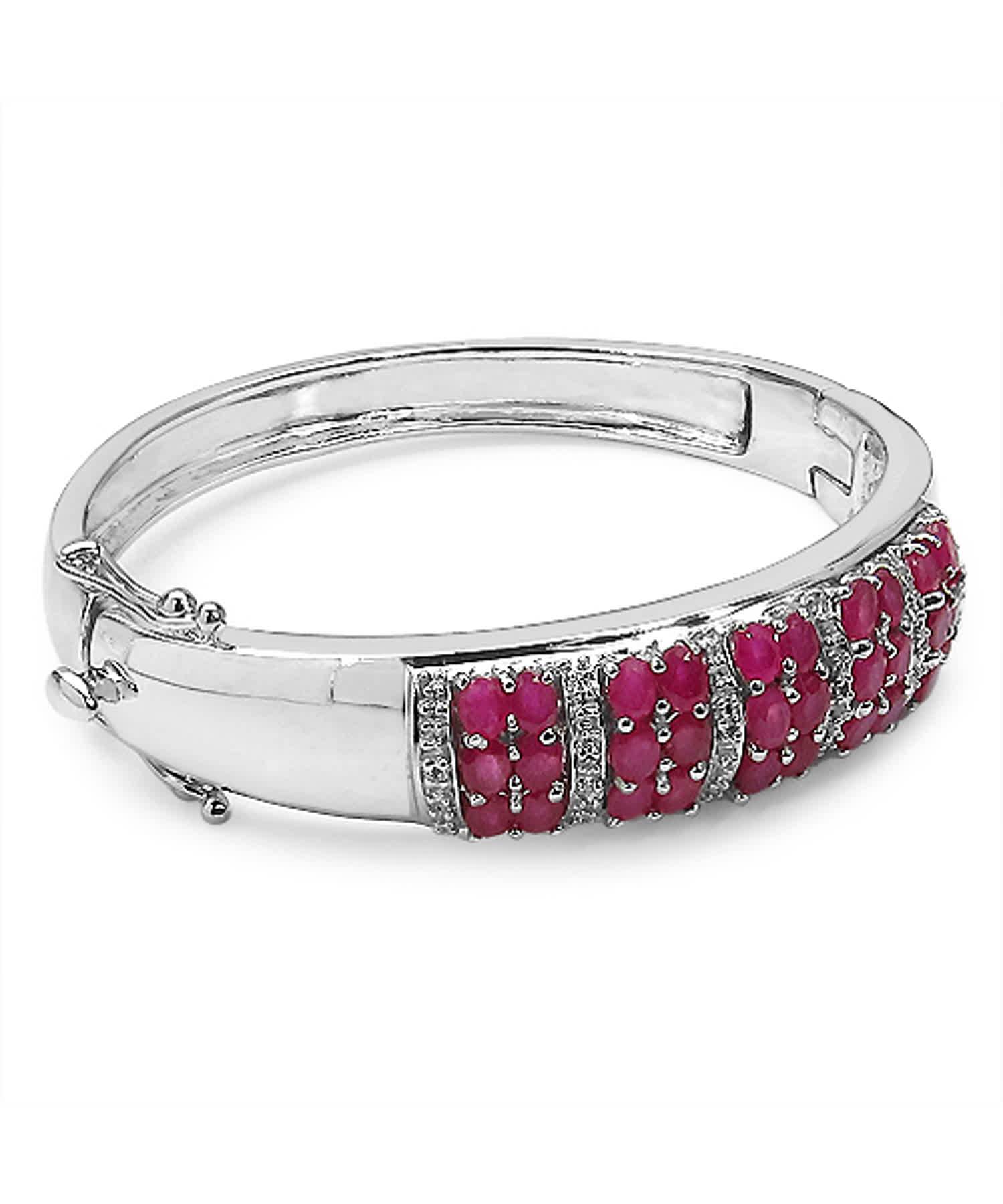 6.65ctw Natural Ruby and Topaz Rhodium Plated 925 Sterling Silver Bangle Bracelet View 2
