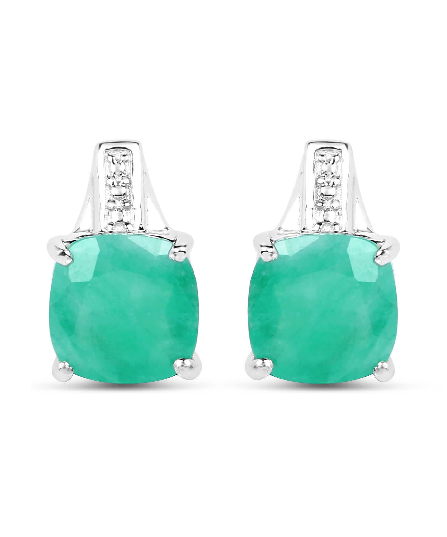 3.20ctw Natural Emerald Rhodium Plated 925 Sterling Silver Earrings View 1
