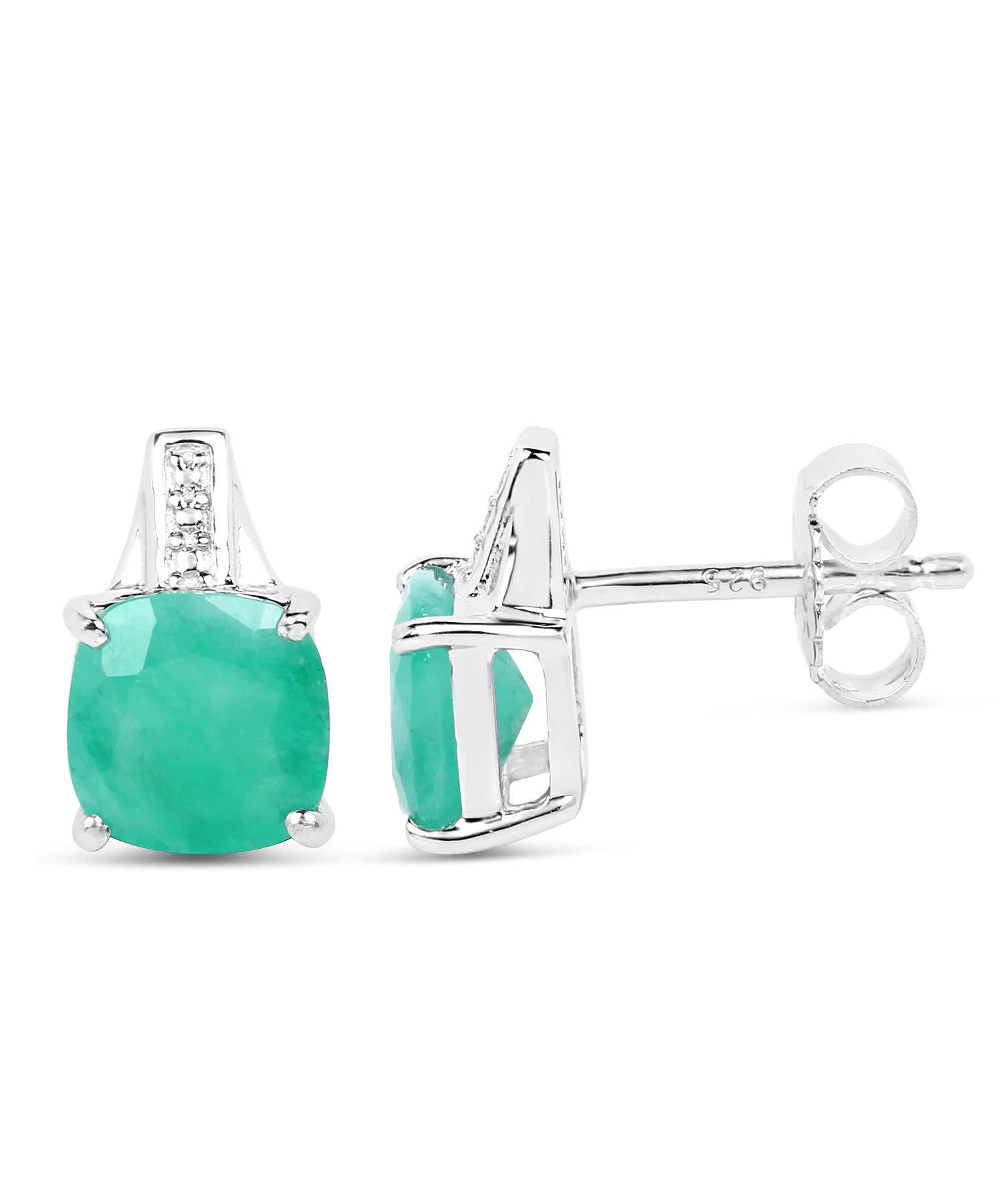 3.20ctw Natural Emerald Rhodium Plated 925 Sterling Silver Earrings View 2