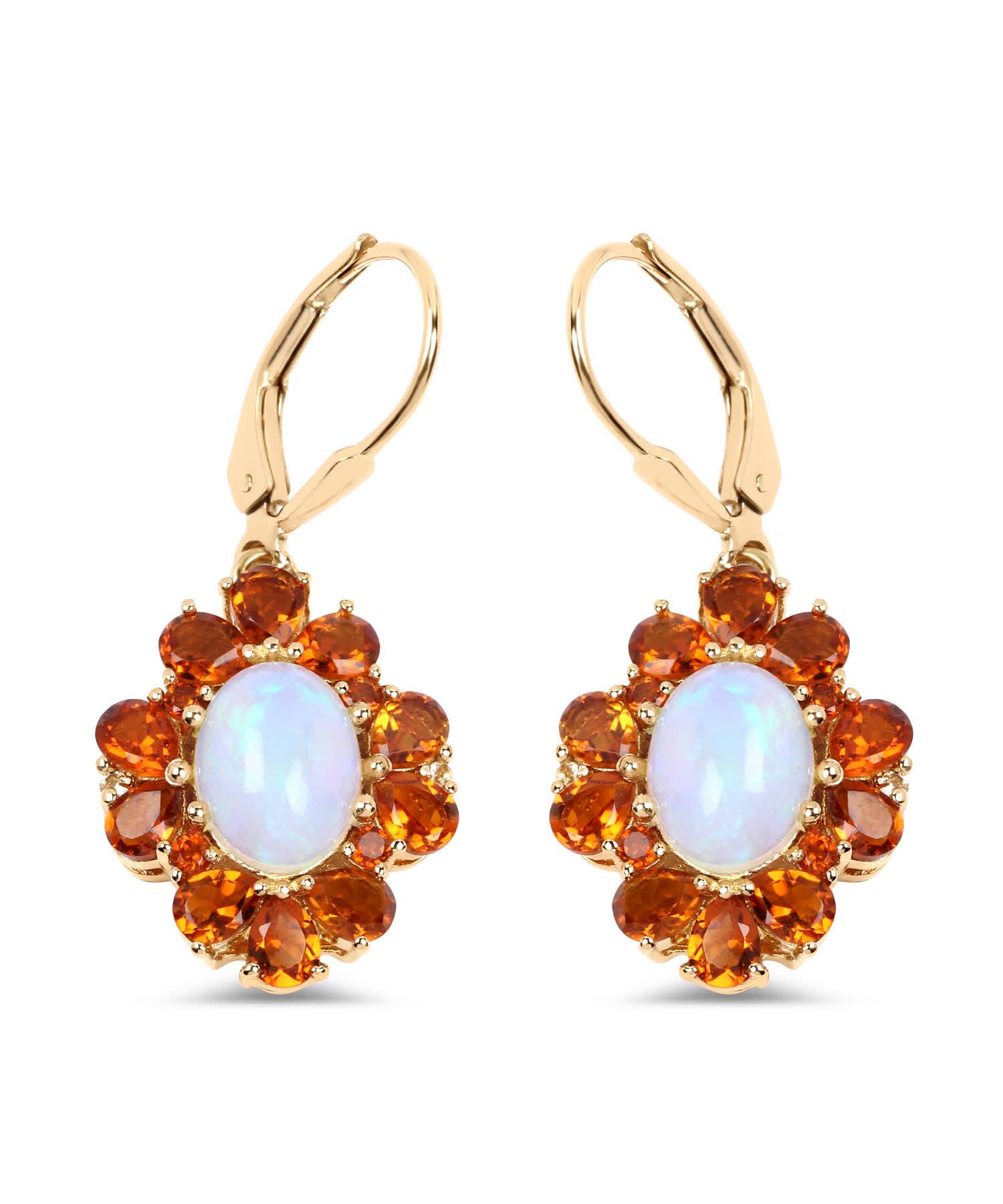 5.42ctw Natural Opal, Citrine and Topaz 14k Gold Plated 925 Sterling Silver Dangle Earrings View 1