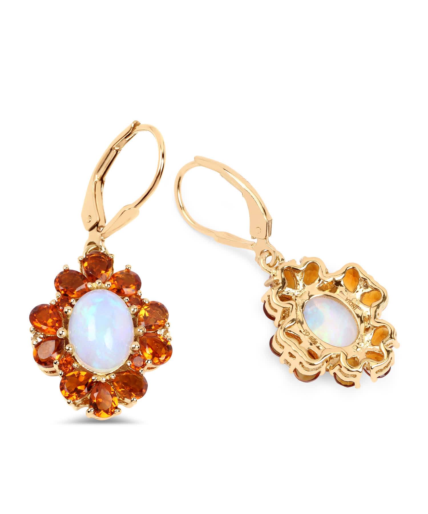 5.42ctw Natural Opal, Citrine and Topaz 14k Gold Plated 925 Sterling Silver Dangle Earrings View 2