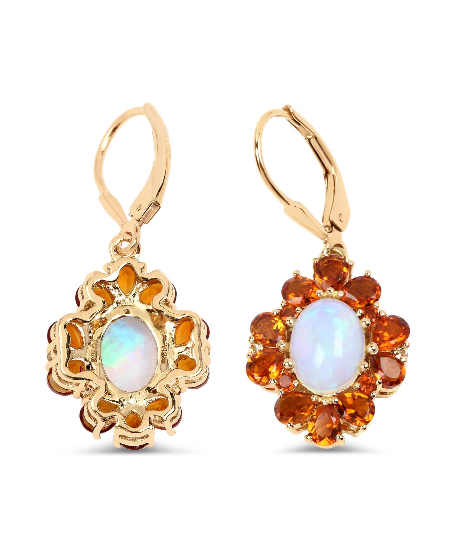 5.42ctw Natural Opal, Citrine and Topaz 14k Gold Plated 925 Sterling Silver Dangle Earrings View 3