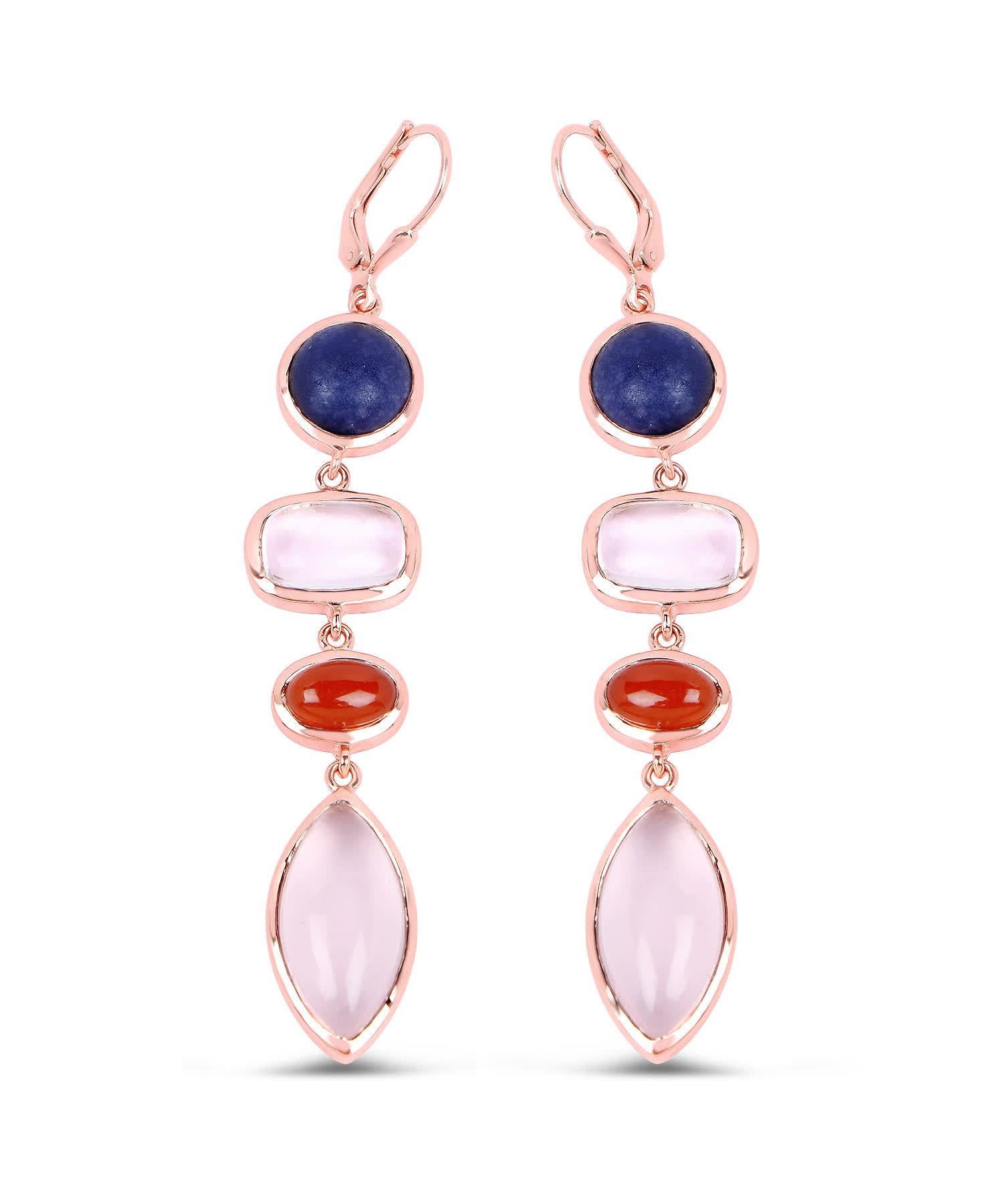 33.94ctw Natural Aventurine, Quartz and Carnelian 14k Gold Plated 925 Sterling Silver Dangle Earrings View 1