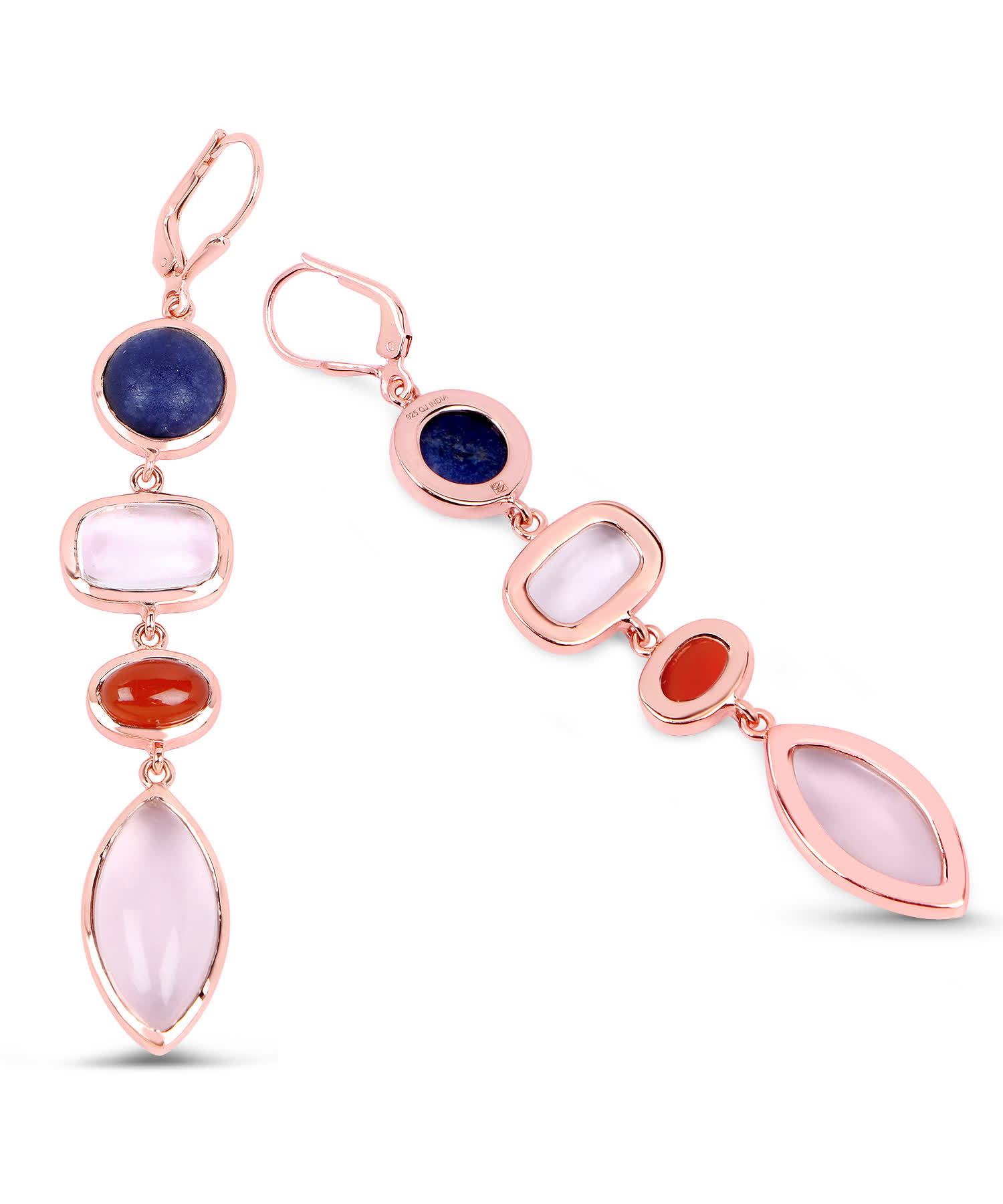 33.94ctw Natural Aventurine, Quartz and Carnelian 14k Gold Plated 925 Sterling Silver Dangle Earrings View 2