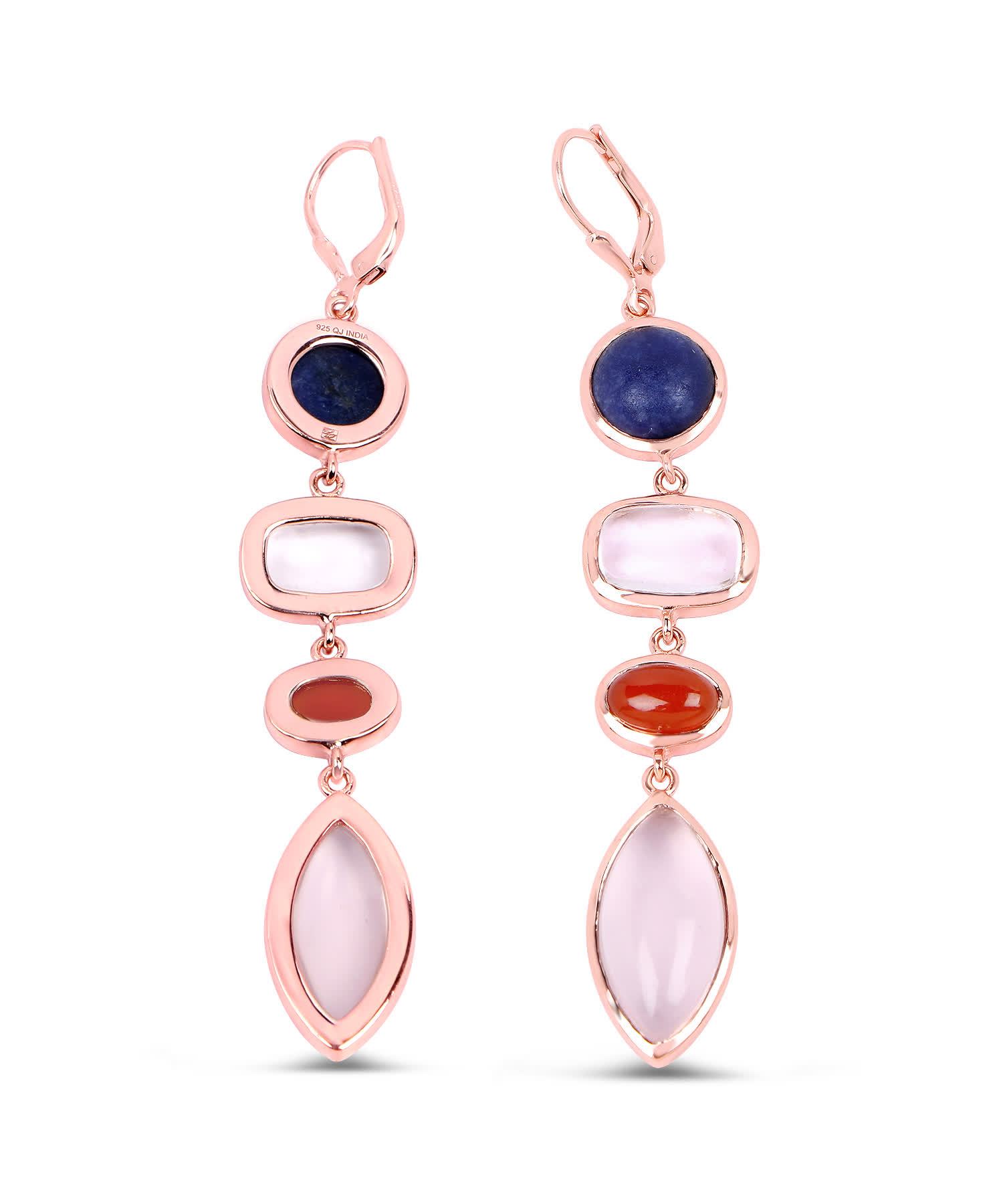 33.94ctw Natural Aventurine, Quartz and Carnelian 14k Gold Plated 925 Sterling Silver Dangle Earrings View 3