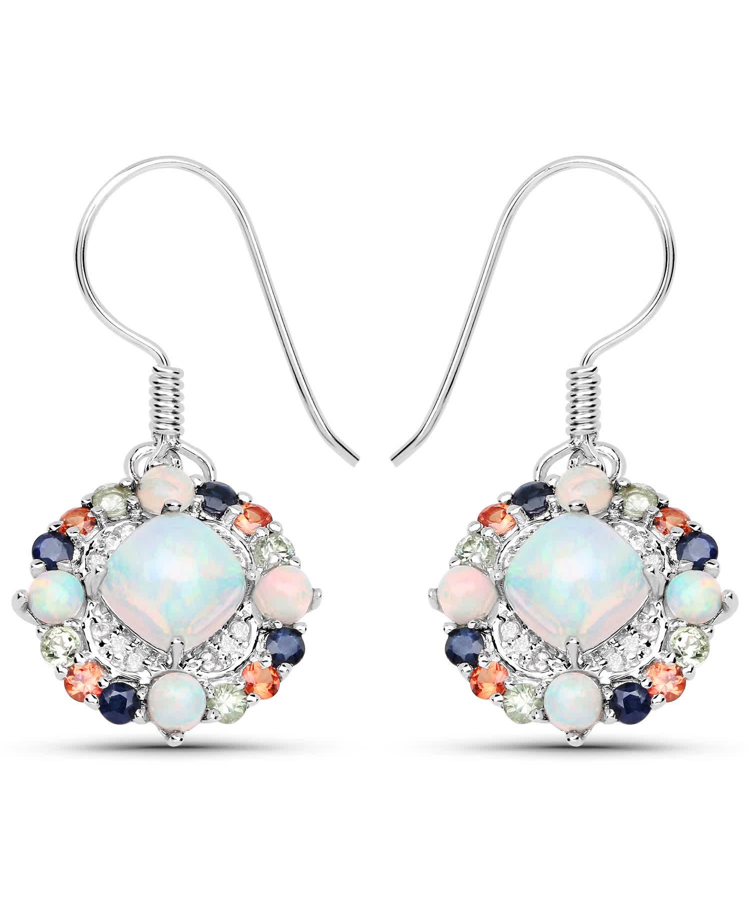 4.73ctw Natural Opal and Mixed Stones Rhodium Plated 925 Sterling Silver Dangle Earrings View 1