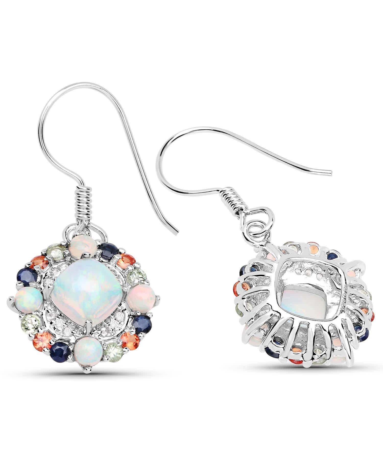 4.73ctw Natural Opal and Mixed Stones Rhodium Plated 925 Sterling Silver Dangle Earrings View 2
