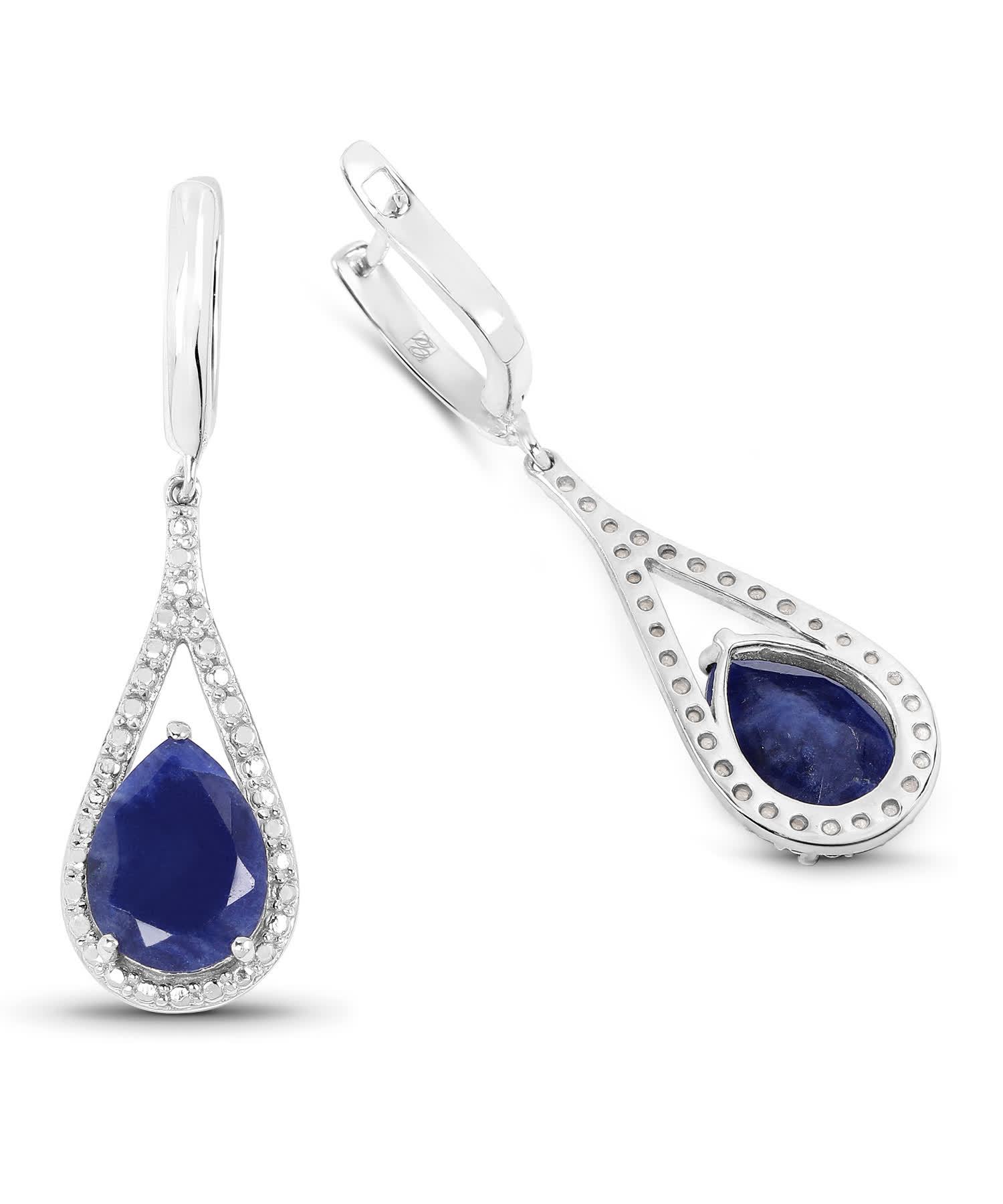 4.59ctw Natural Navy Aventurine Rhodium Plated 925 Sterling Silver Drop Earrings View 2